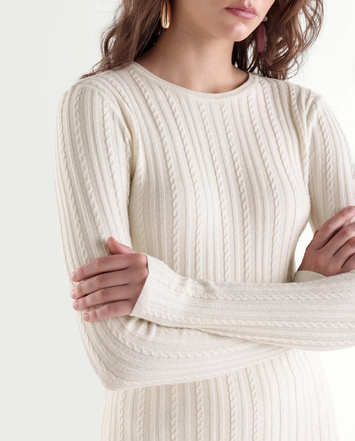 Rareism Women's Los Off White Viscose Blend Crew Neck Slim Plain Top