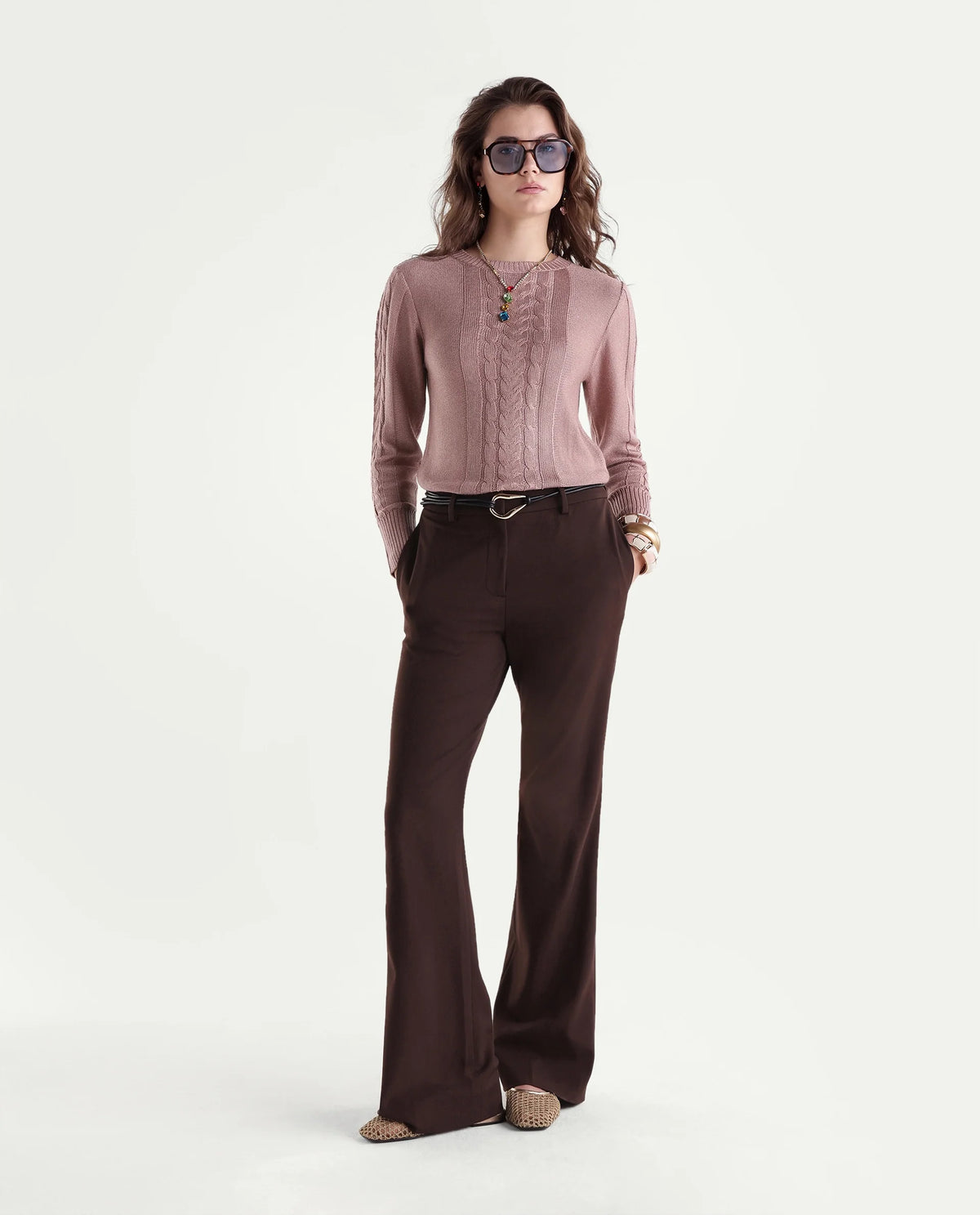 Rareism Women's Laso Dusky Pink Acrylic Blend Pull-On Relaxed Fit Sweater