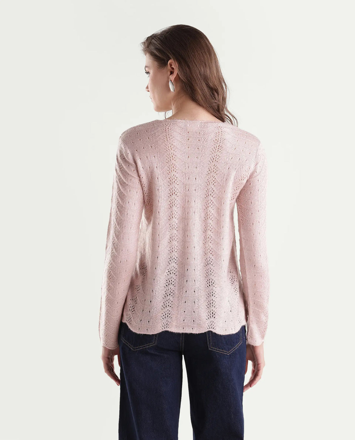 Rareism Women's Liry Light Pink Acrylic Blend Pull-On Regular Fit Sweater