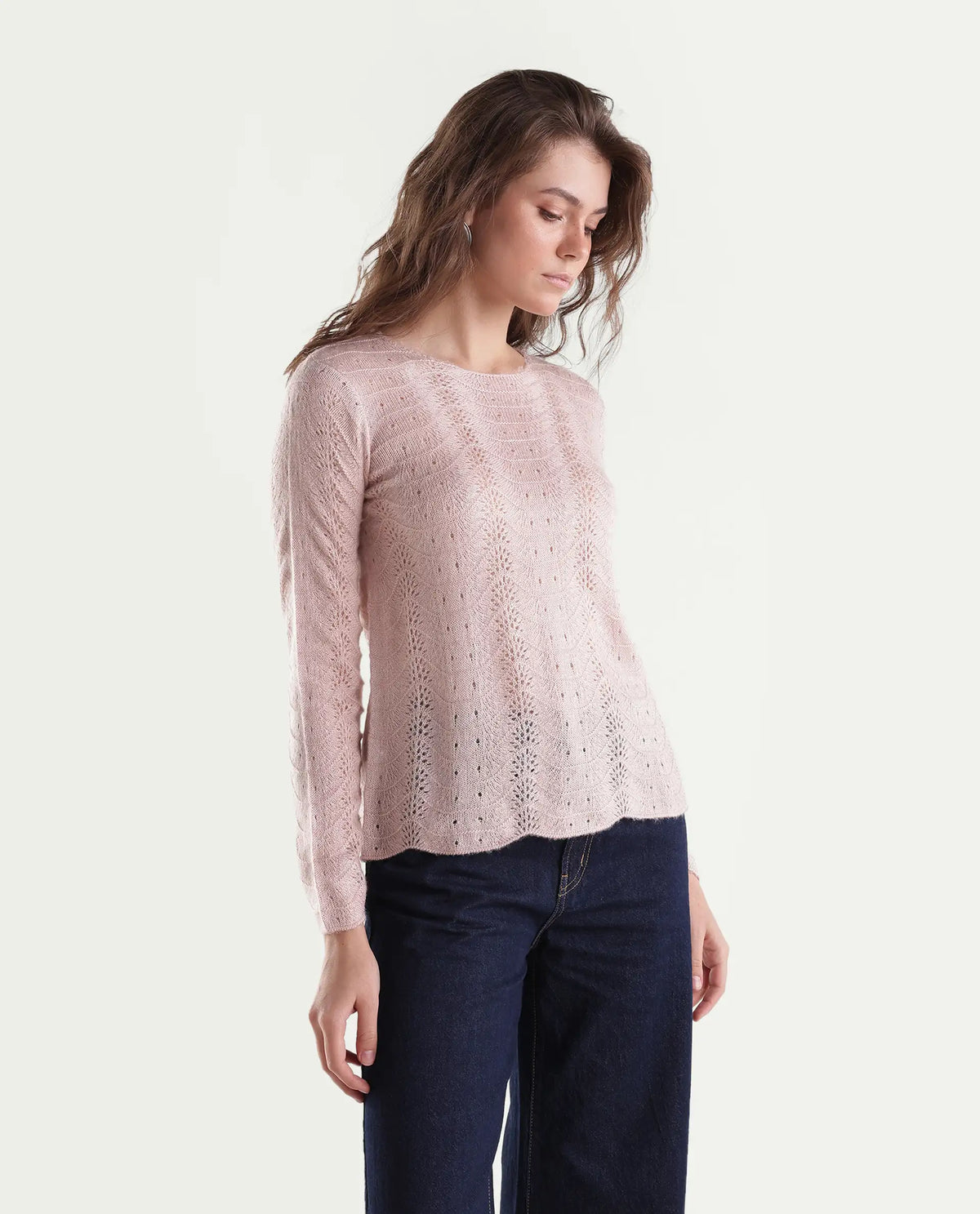 Rareism Women's Liry Light Pink Acrylic Blend Pull-On Regular Fit Sweater