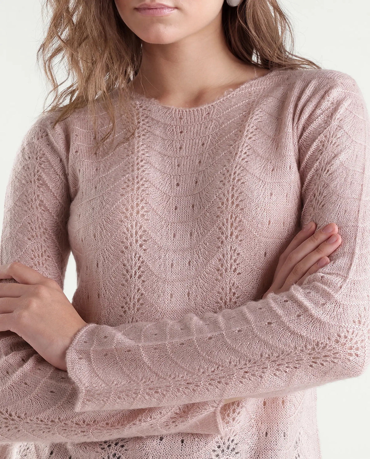 Rareism Women's Liry Light Pink Acrylic Blend Pull-On Regular Fit Sweater