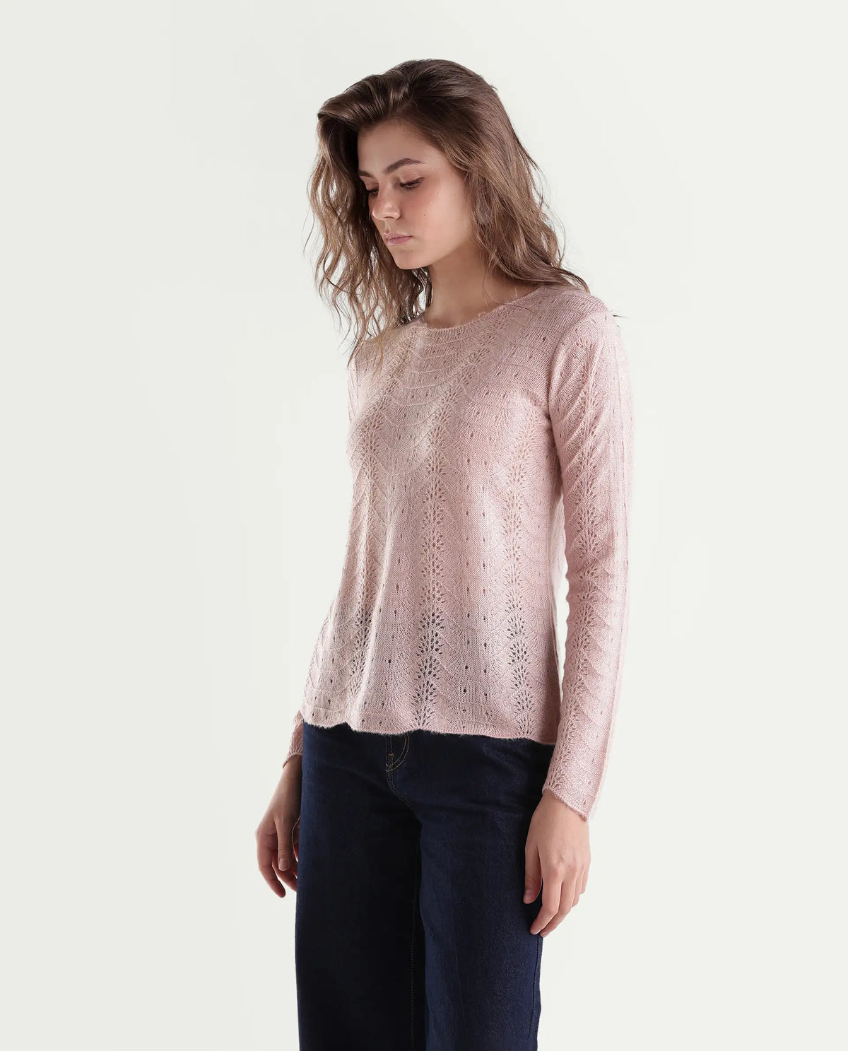 Rareism Women's Liry Light Pink Acrylic Blend Pull-On Regular Fit Sweater