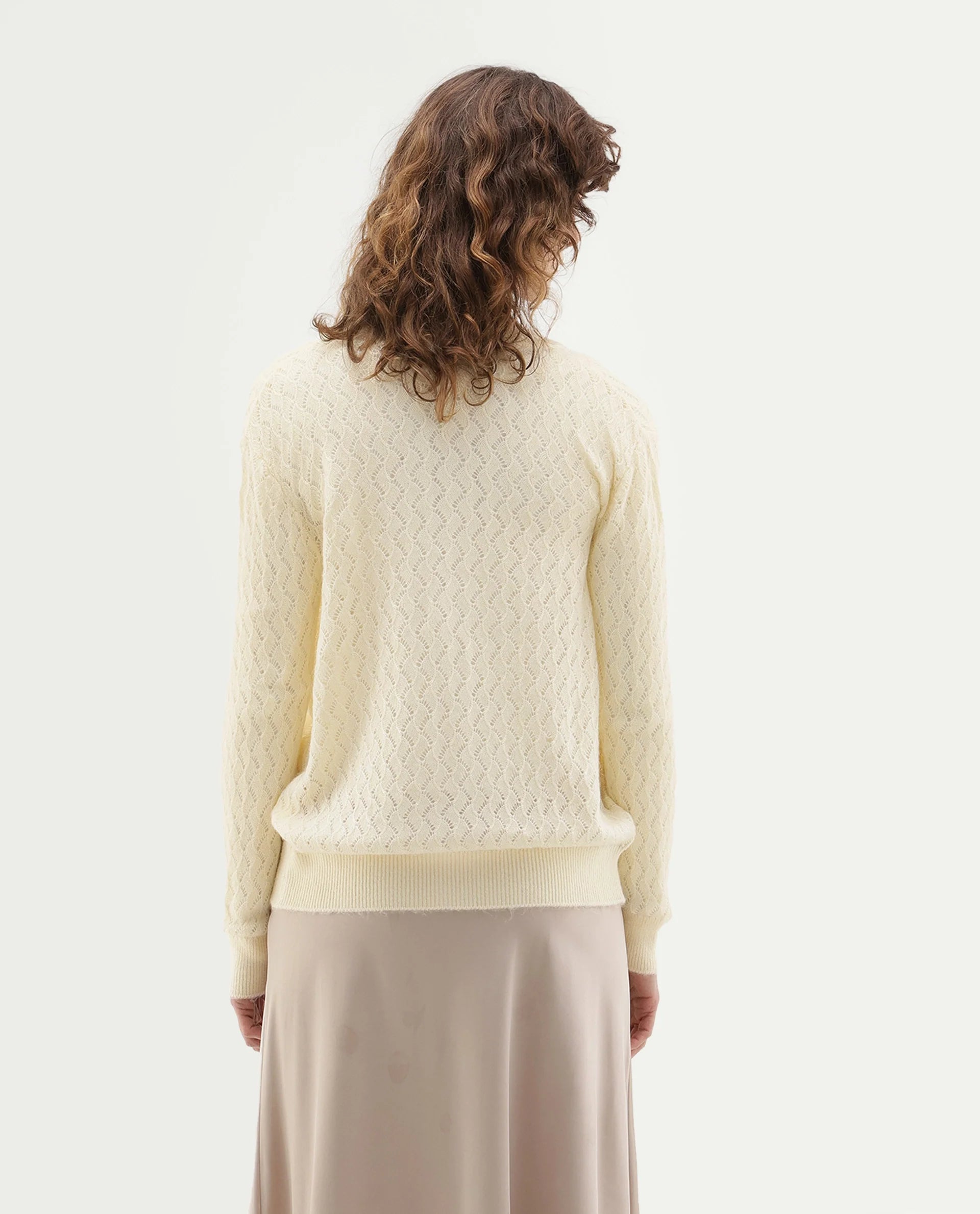 Rareism Women's Lence-A Off White Acrylic Blend Button Relaxed Fit Cardigan