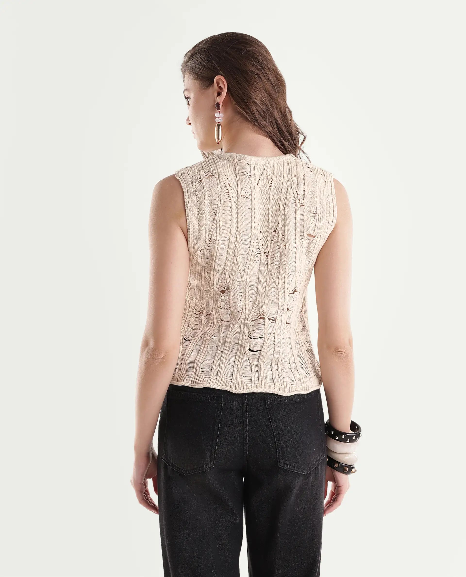 Rareism Women's Sora Off White Cotton Pull-On Relaxed Fit Top