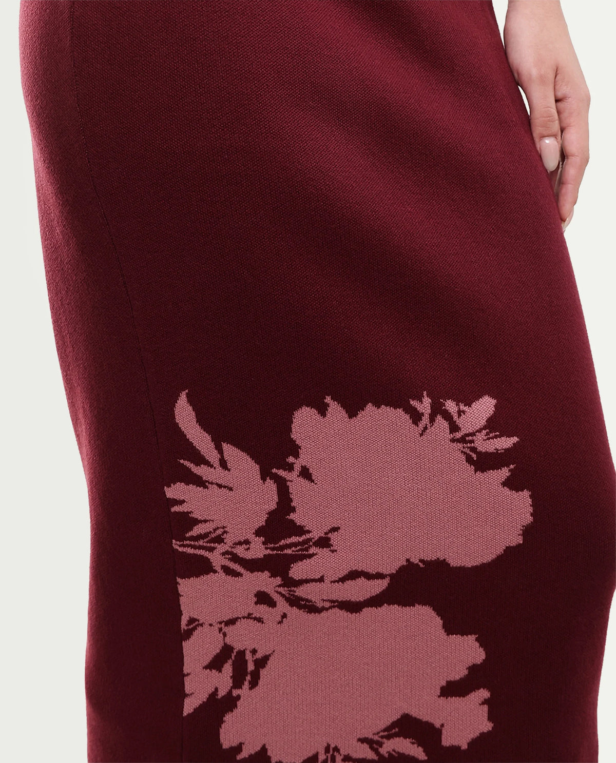 Rareism Women's Lacqua-B Dark Maroon Cotton Pull-On Straight Jacquard Skirt