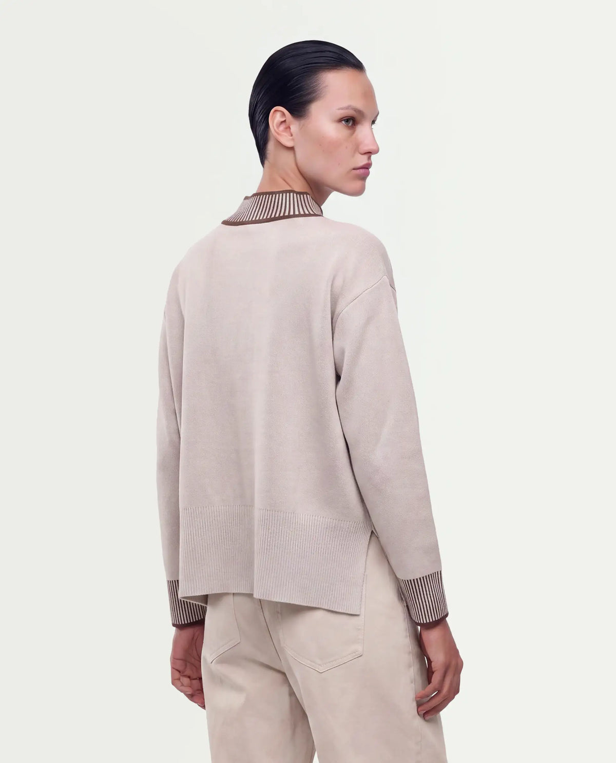 Rareism Women's Liber-T Light Beige Cotton Pull-On Relaxed Fit Sweater