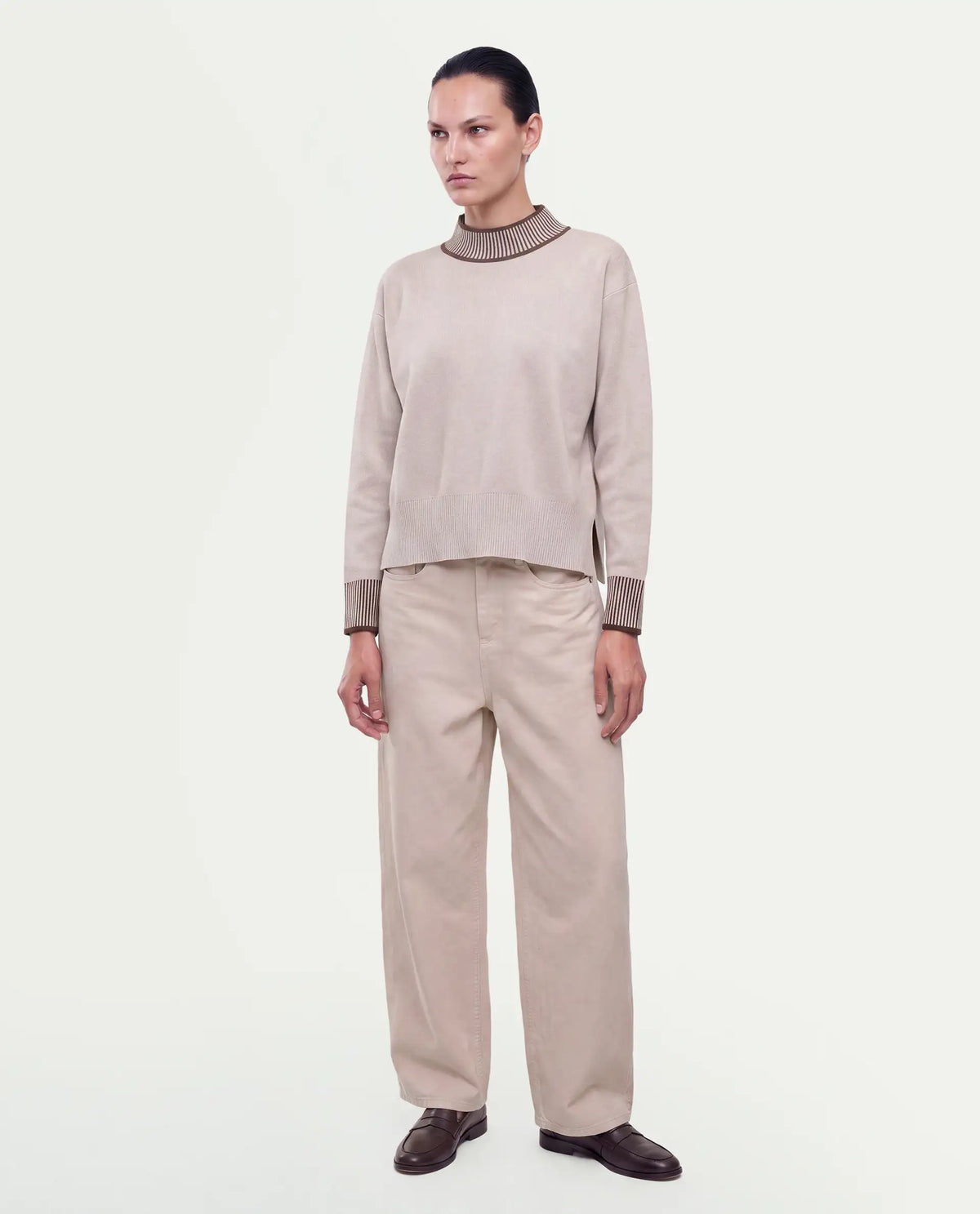 Rareism Women's Liber-T Light Beige Cotton Pull-On Relaxed Fit Sweater