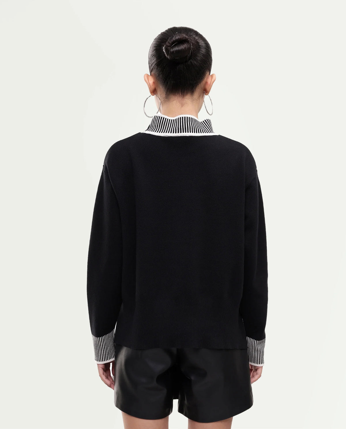 Rareism Women's Liber-T Black Cotton Pull-On Relaxed Fit Sweater