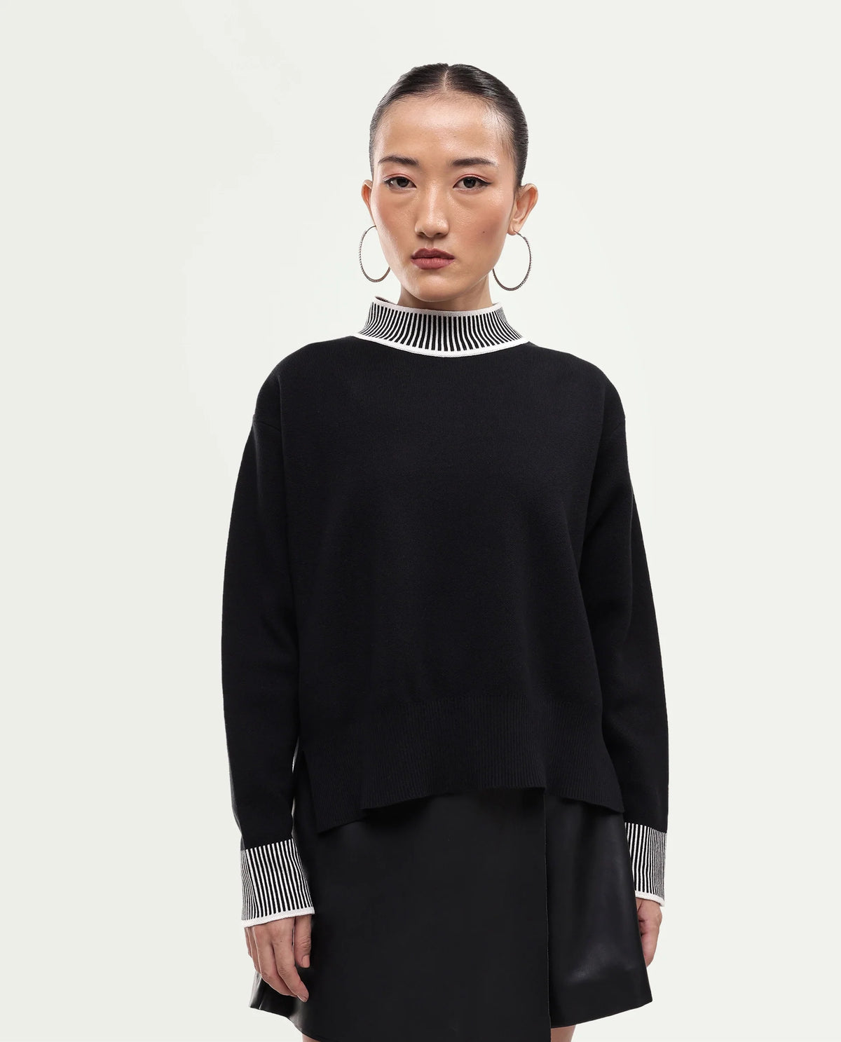 Rareism Women's Liber-T Black Cotton Pull-On Relaxed Fit Sweater
