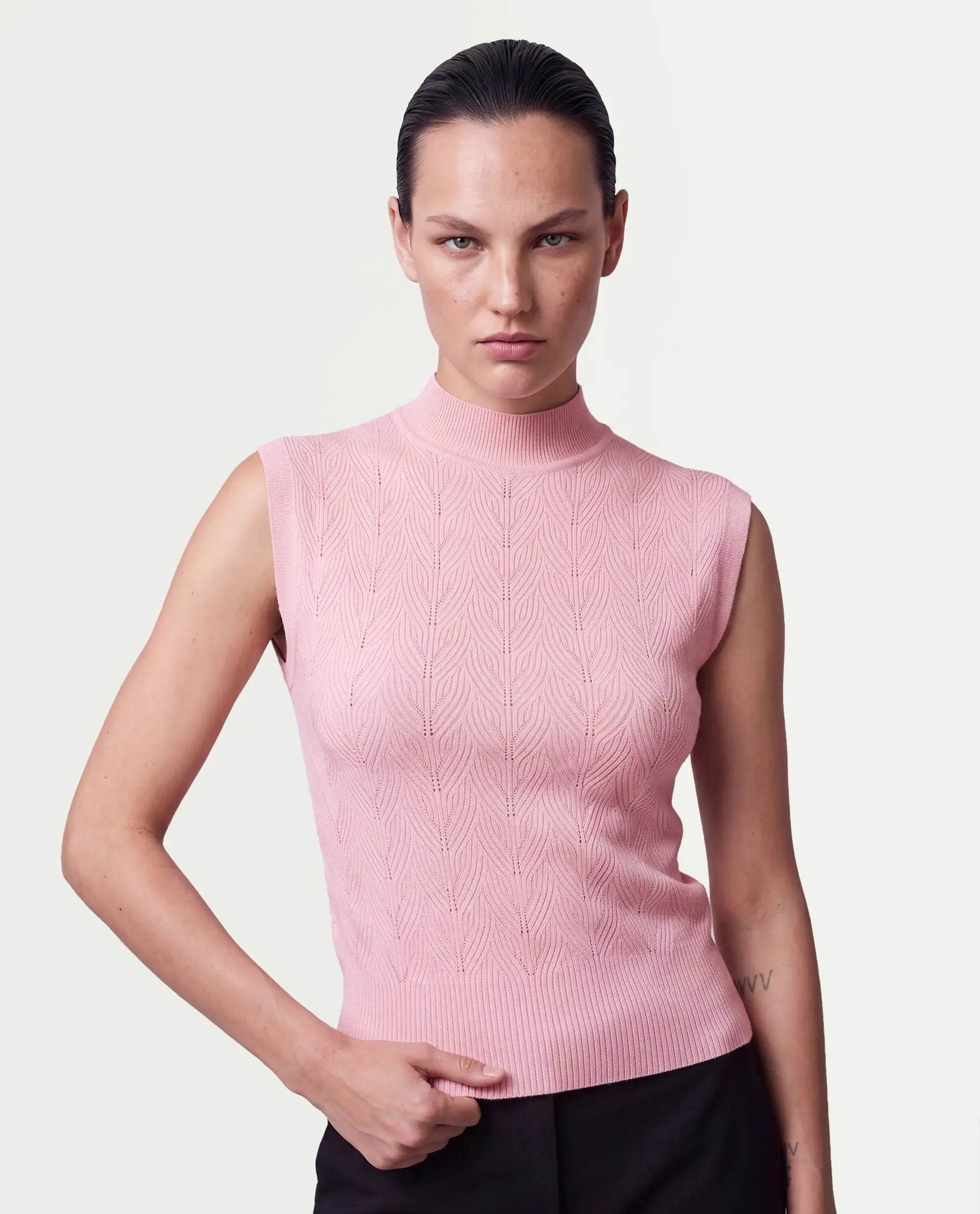 Rareism Women's Lixer Light Pink Viscose Blend Pull-On Relaxed Fit Top