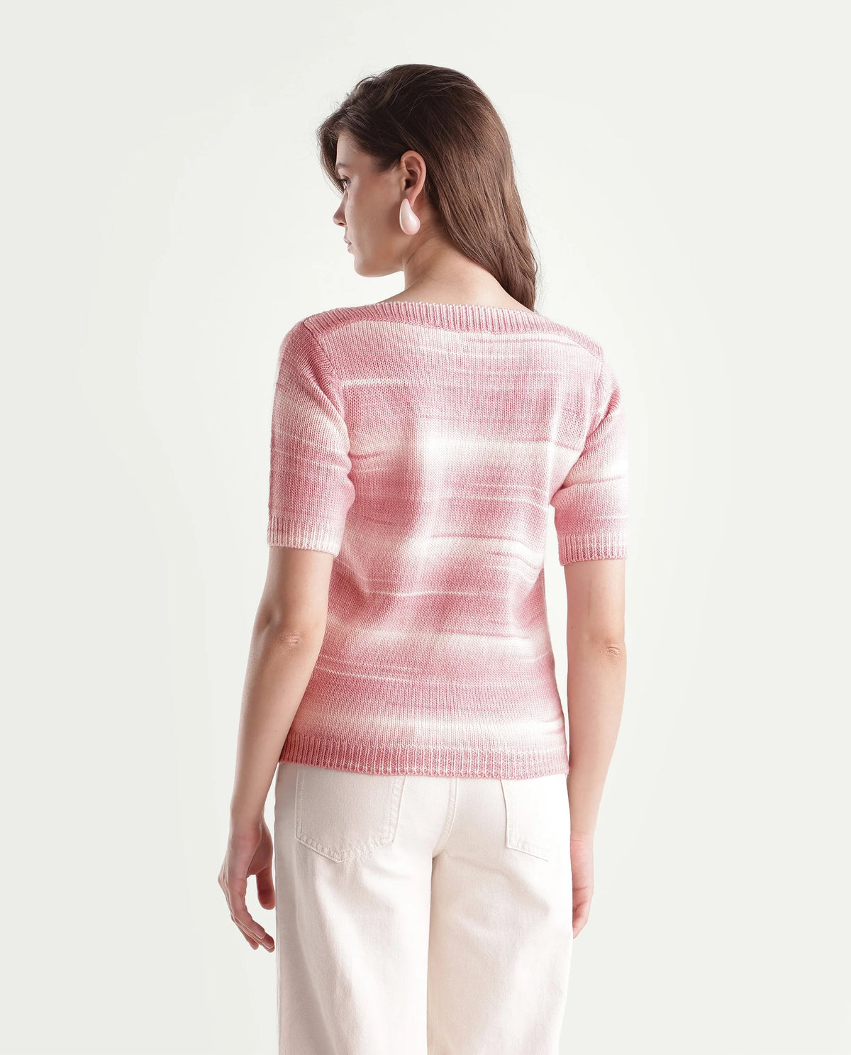 Rareism Women's Loho Light Pink Acrylic Pull-On Relaxed Fit Sweater