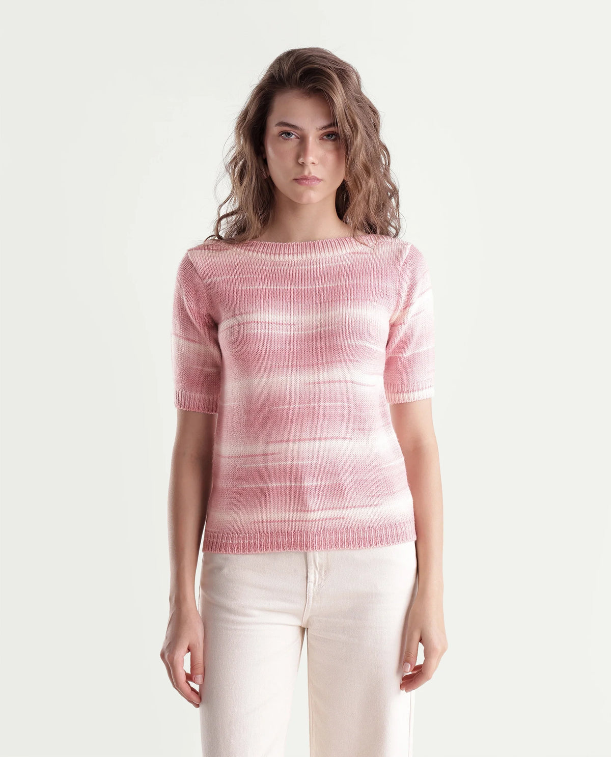 Rareism Women's Loho Light Pink Acrylic Pull-On Relaxed Fit Sweater