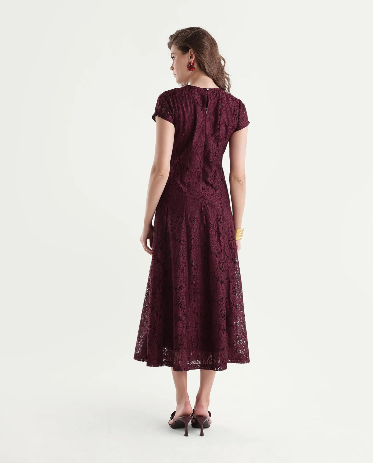 Rareism Women's Ghana MAROON Nylon Zipper Fit And Flare Dress