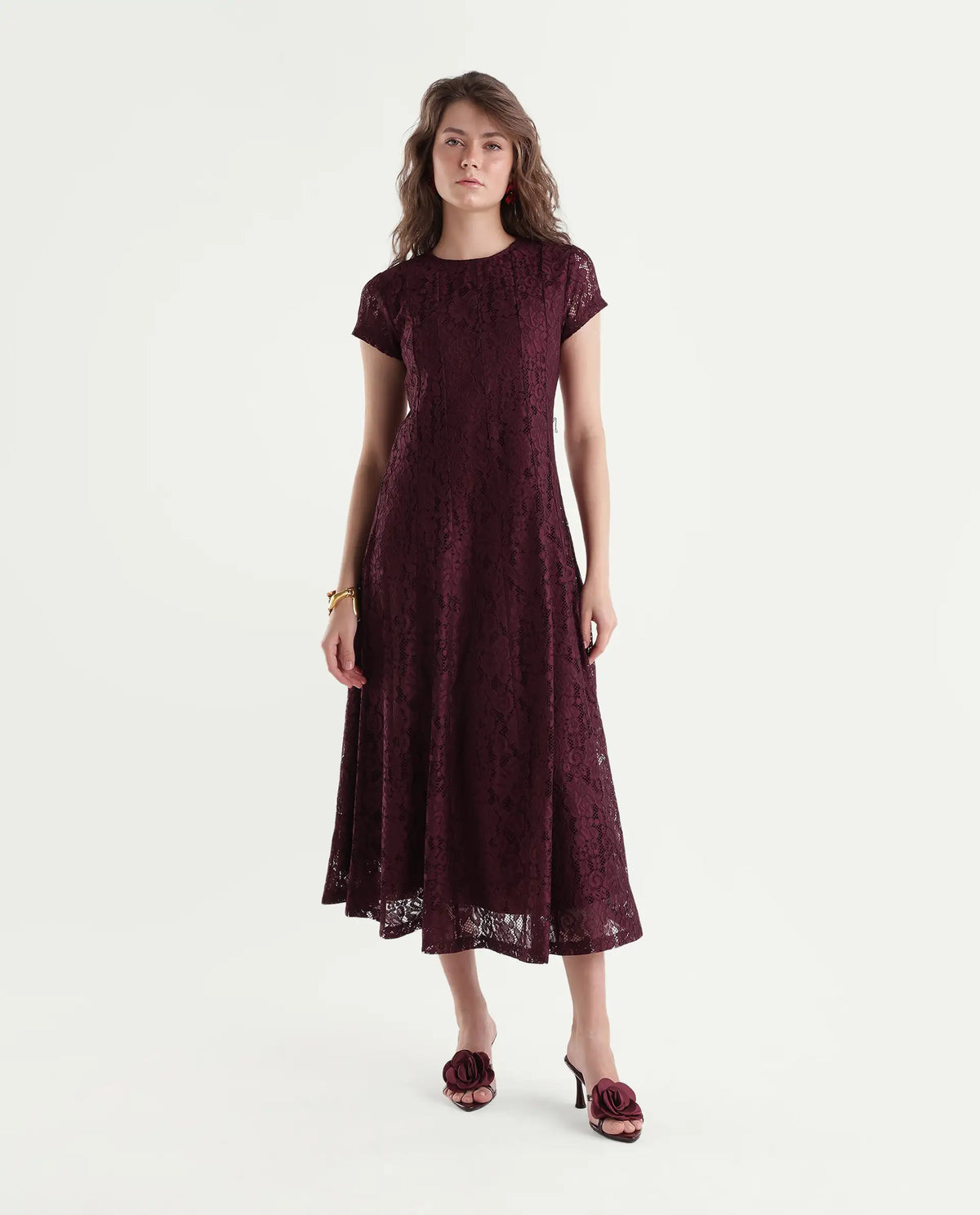 Rareism Women's Ghana MAROON Nylon Zipper Fit And Flare Dress