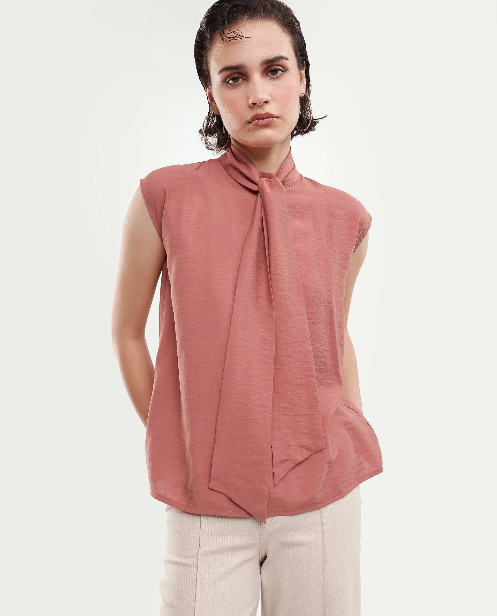 Rareism Women's Irelia Rust Viscose Blend Pull-On Regular Fit Top