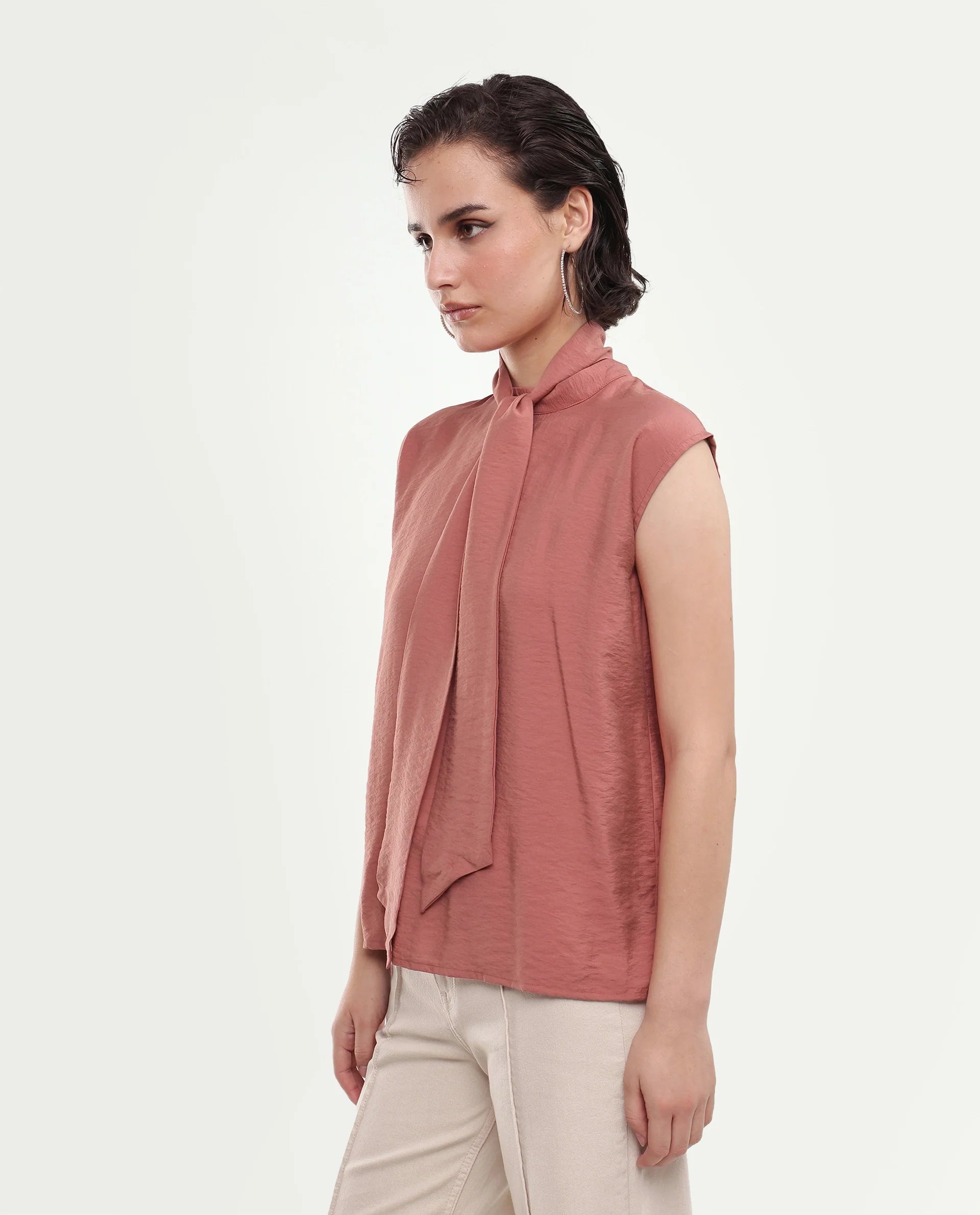 Rareism Women's Irelia Rust Viscose Blend Pull-On Regular Fit Top