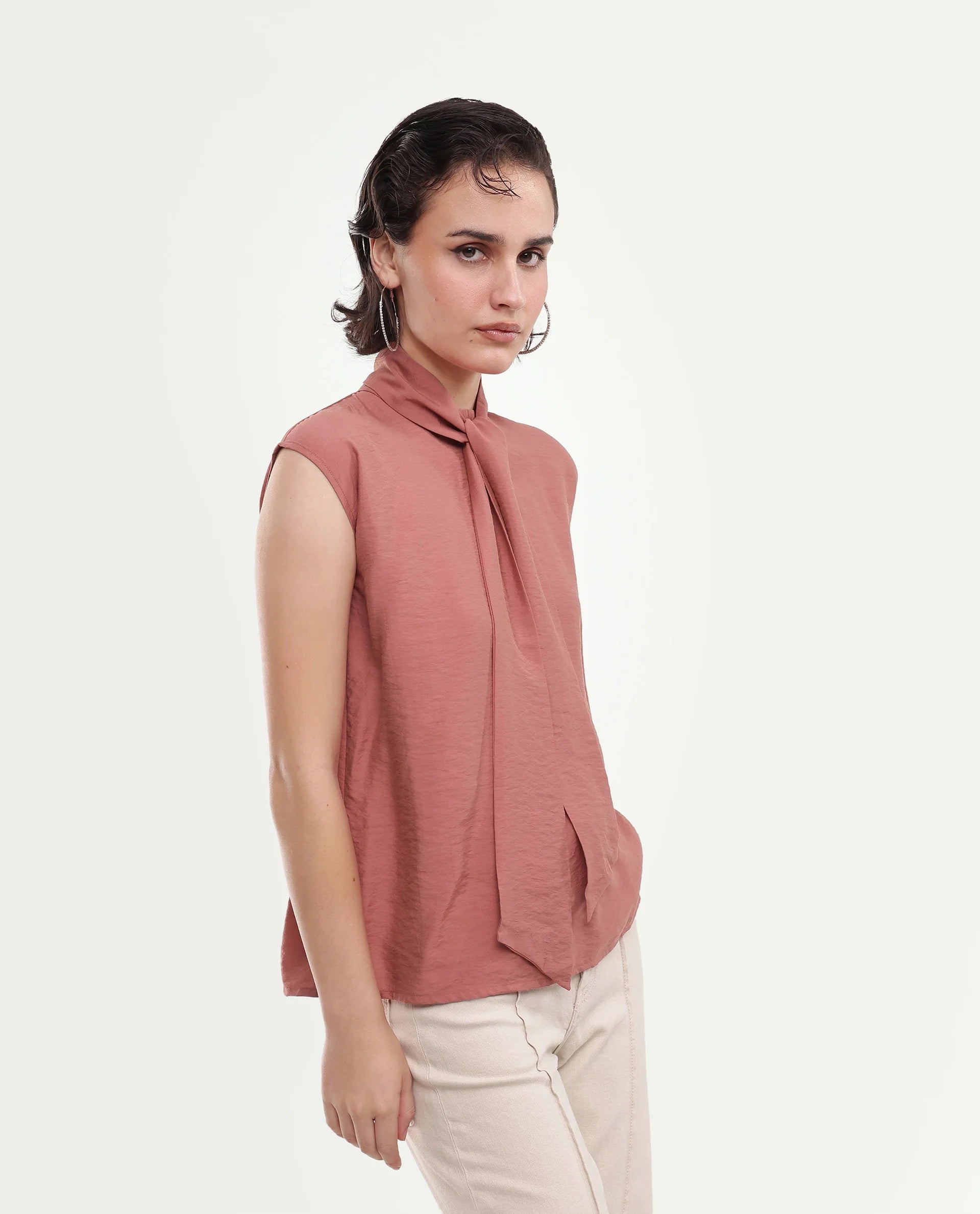 Rareism Women's Irelia Rust Viscose Blend Pull-On Regular Fit Top