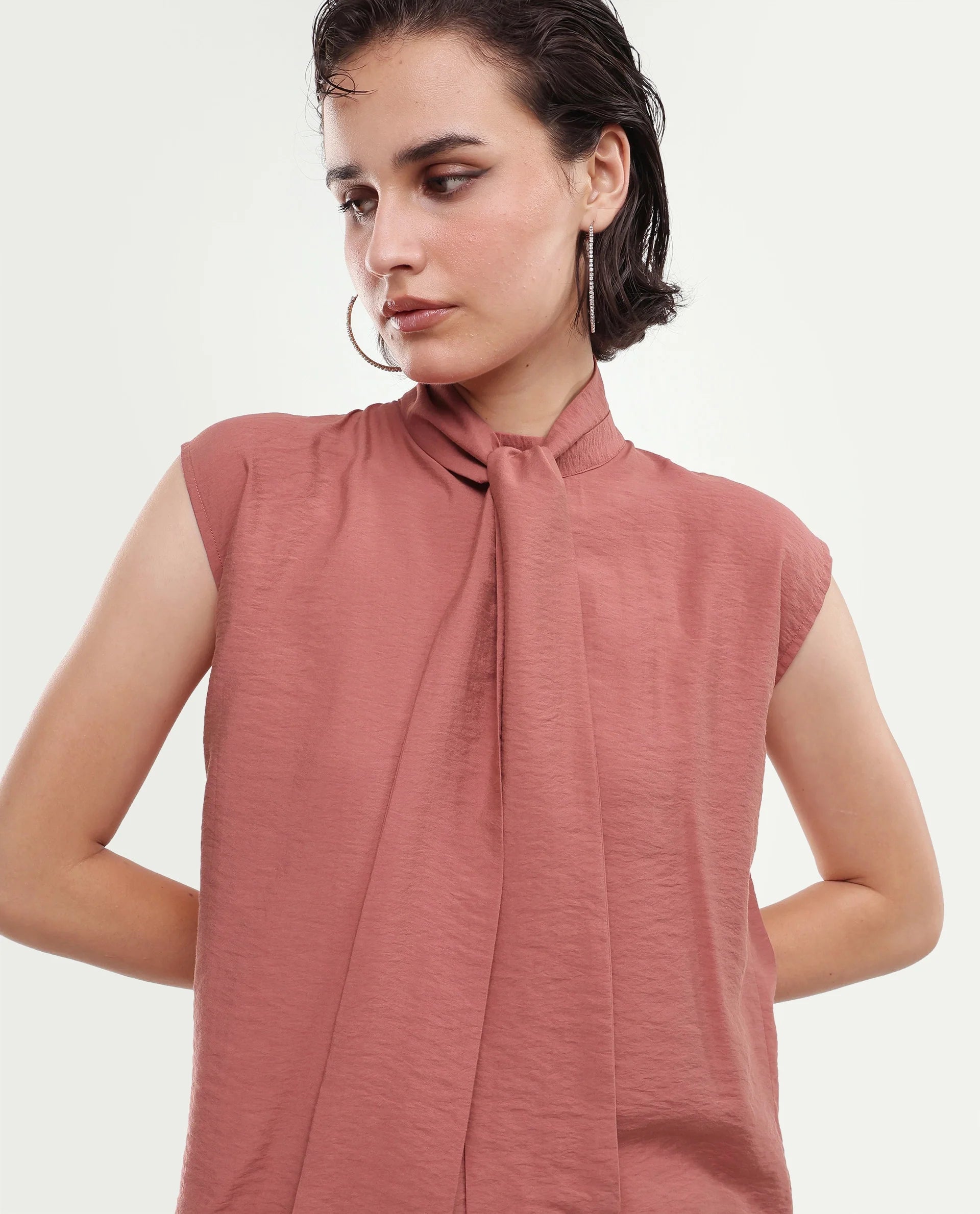 Rareism Women's Irelia Rust Viscose Blend Pull-On Regular Fit Top