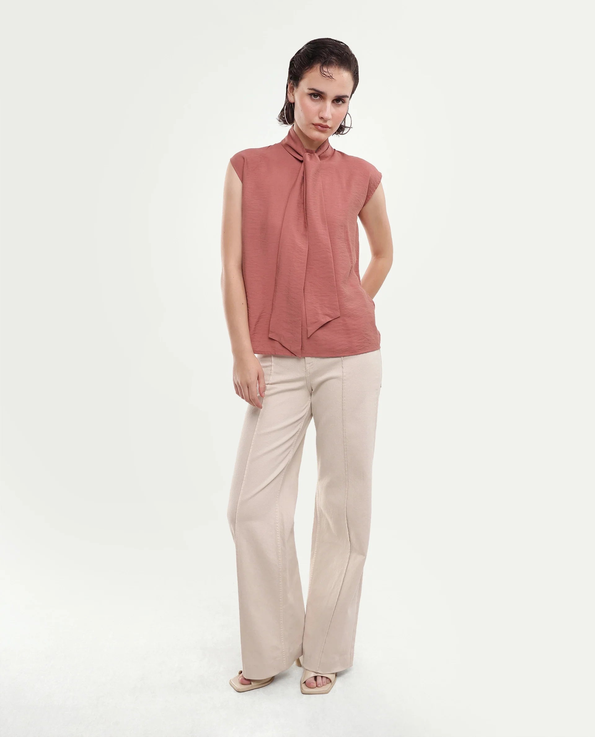 Rareism Women's Irelia Rust Viscose Blend Pull-On Regular Fit Top