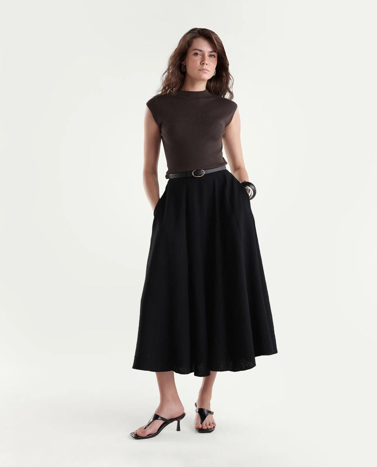 Rareism Women's Livon Dark Brown Viscose Blend Pull-On Regular Fit Plain Top