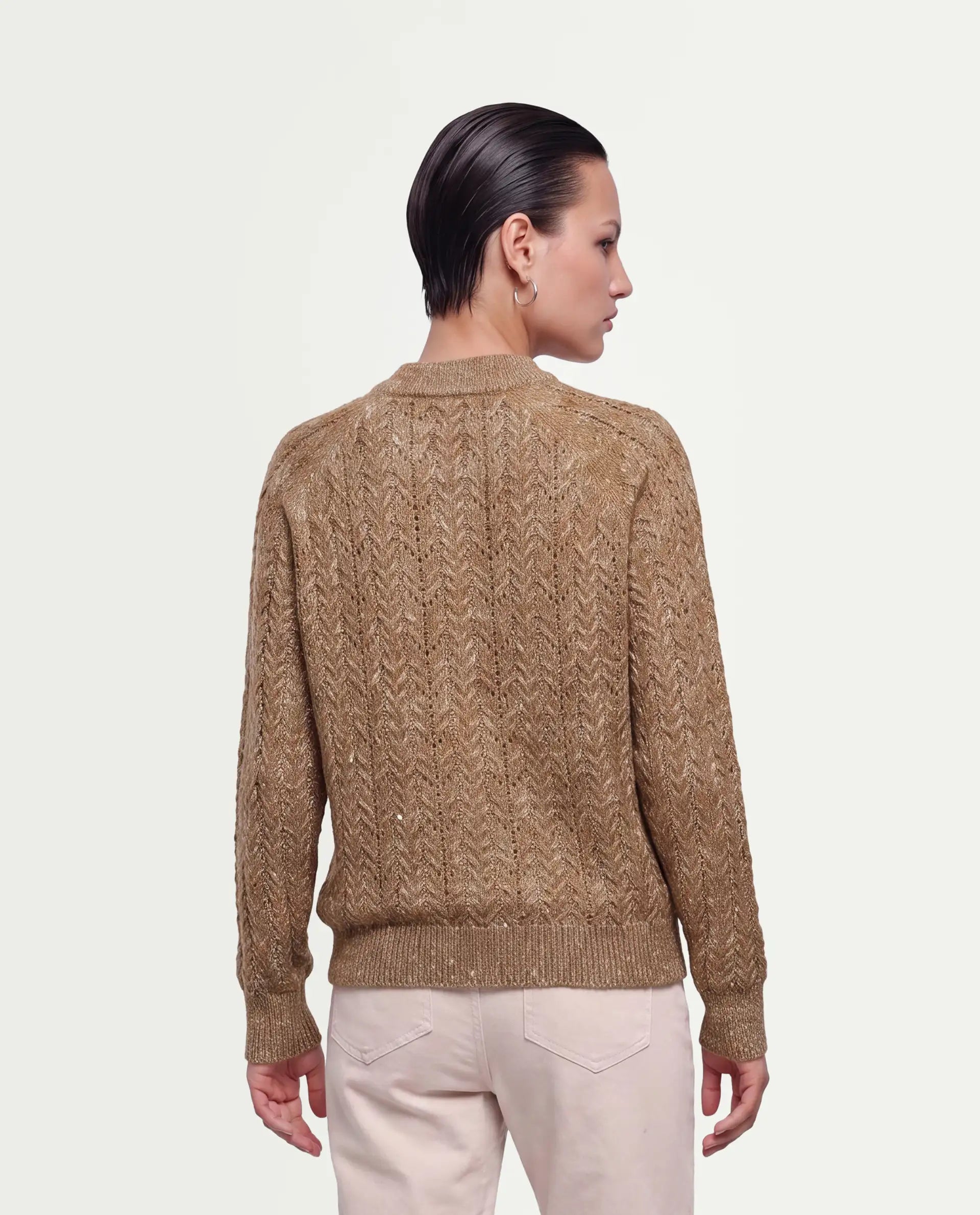 Rareism Women's Leseq Dark Beige Polyester Blend Pull-On Relaxed Fit Plain Sweater