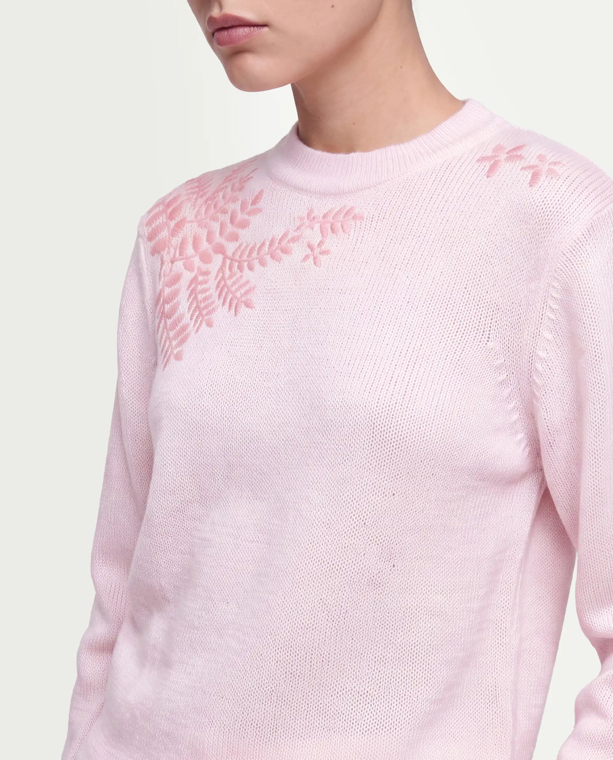 Rareism Women's Lojo Dusky Pink Acrylic Blend Pull-On Relaxed Fit Floral Print Sweater