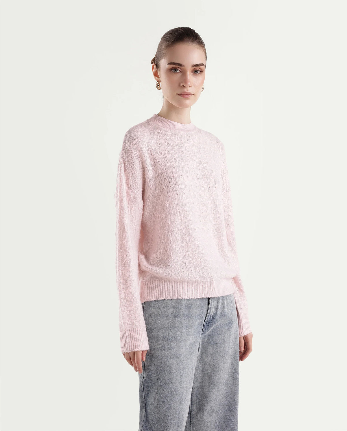 Rareism Women's Liset Dusky Pink Acrylic Blend Pull-On Relaxed Fit Sweater - image 3