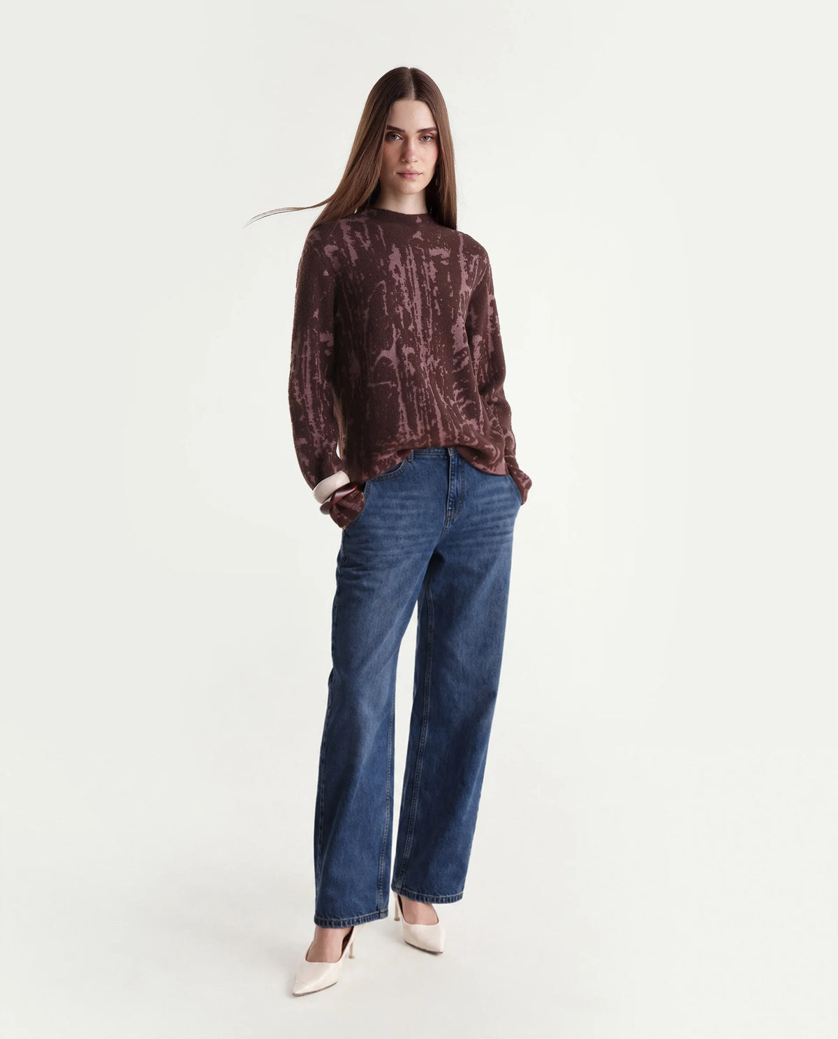 Rareism Women's Loddy Dark Brown Viscose Blend Pull-On Relaxed Fit Abstract Print Sweater - image 2