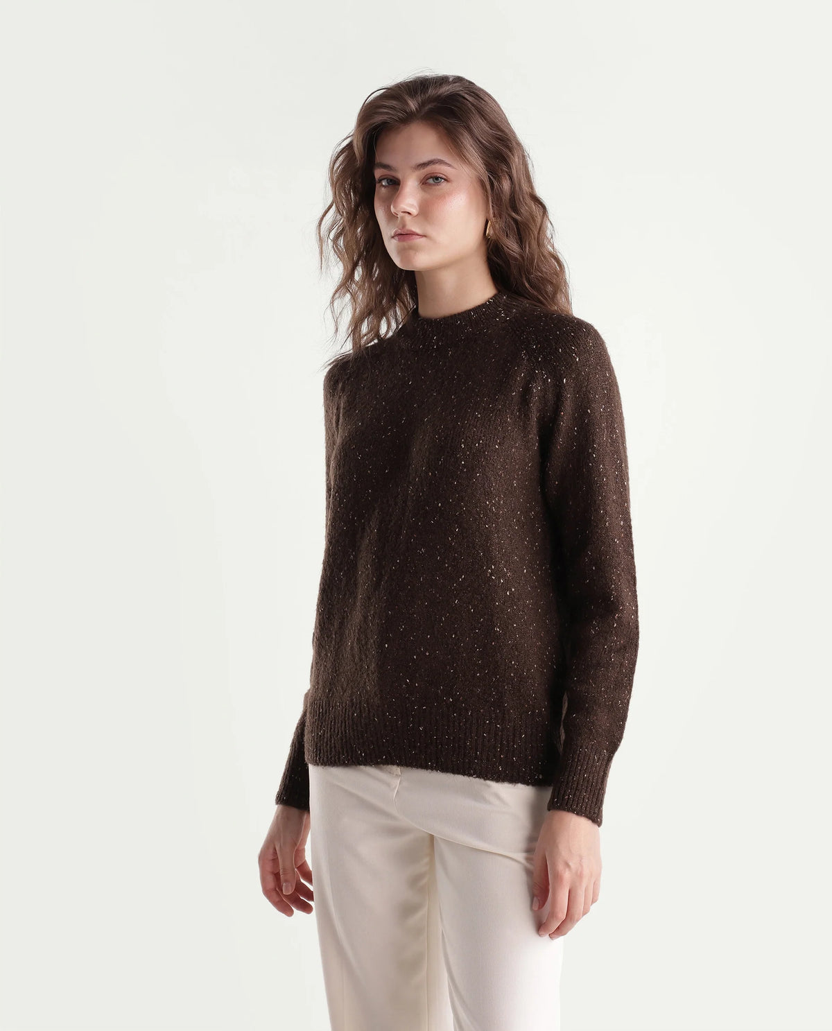 Rareism Women's Tinzolaw26 Dark Maroon Acrylic Blend Pull-On Relaxed Fit Plain Sweater