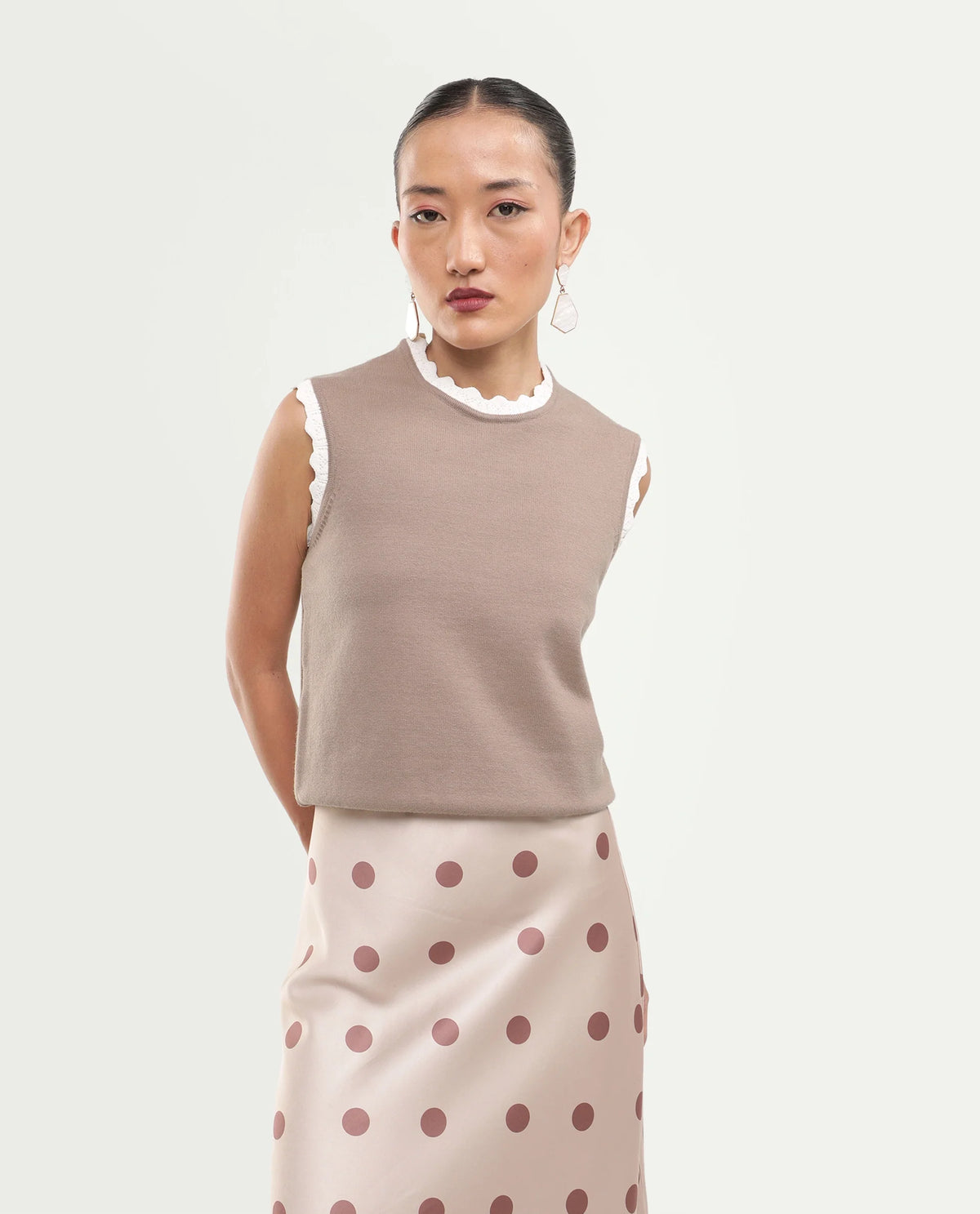 Rareism Women's Landro Light Beige Acrylic Blend Pull-On Regular Fit Plain Top