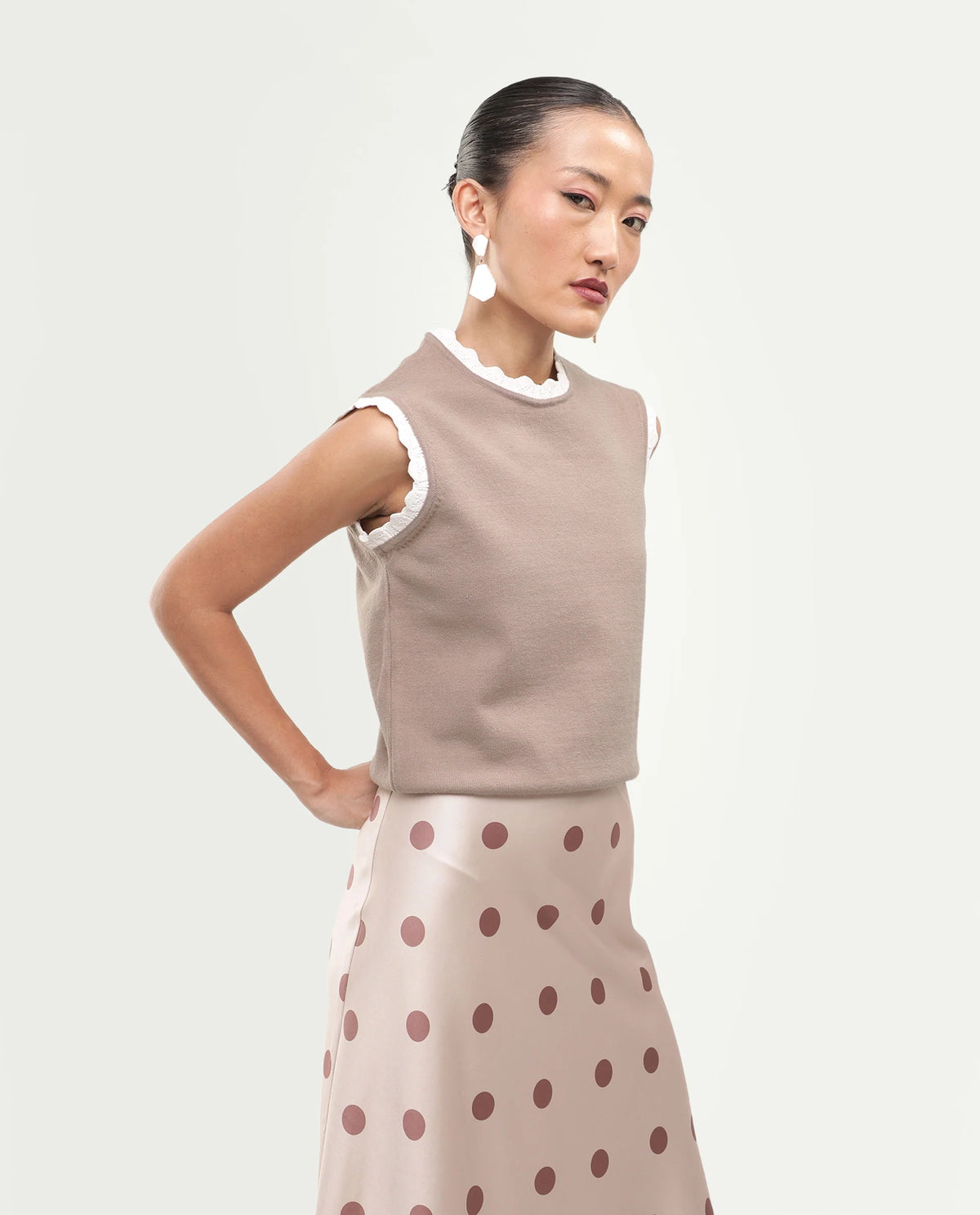 Rareism Women's Landro Light Beige Acrylic Blend Pull-On Regular Fit Plain Top