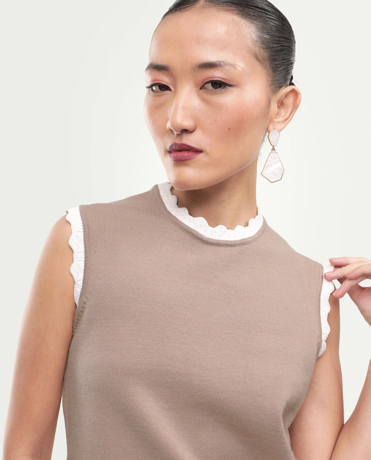 Rareism Women's Landro Light Beige Acrylic Blend Pull-On Regular Fit Plain Top