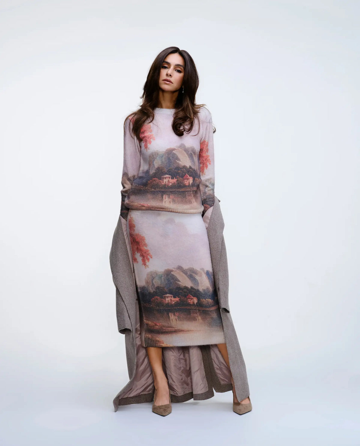 Rareism Women's Luro-B Dusky Multi Nylon Blend Pull-On Straight Printed Skirt