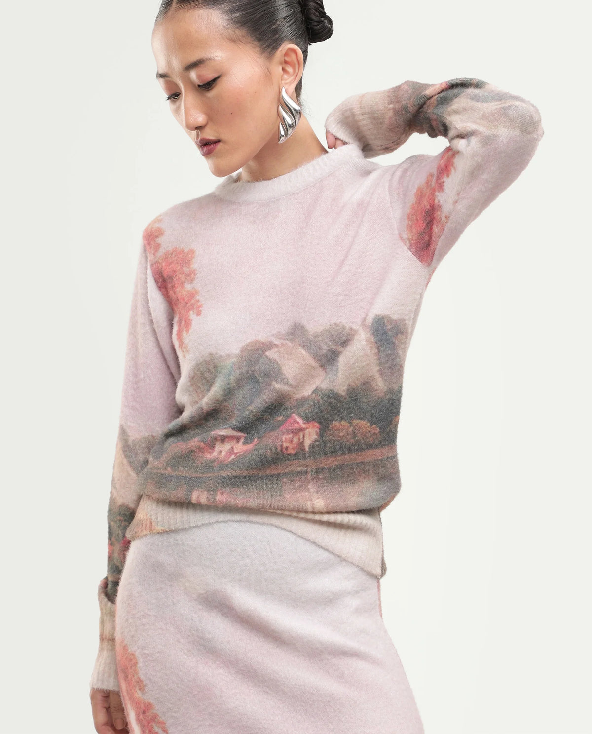 Rareism Women's Luro-T Dusky Multi Nylon Blend Pull-On Regular Fit Printed Sweater