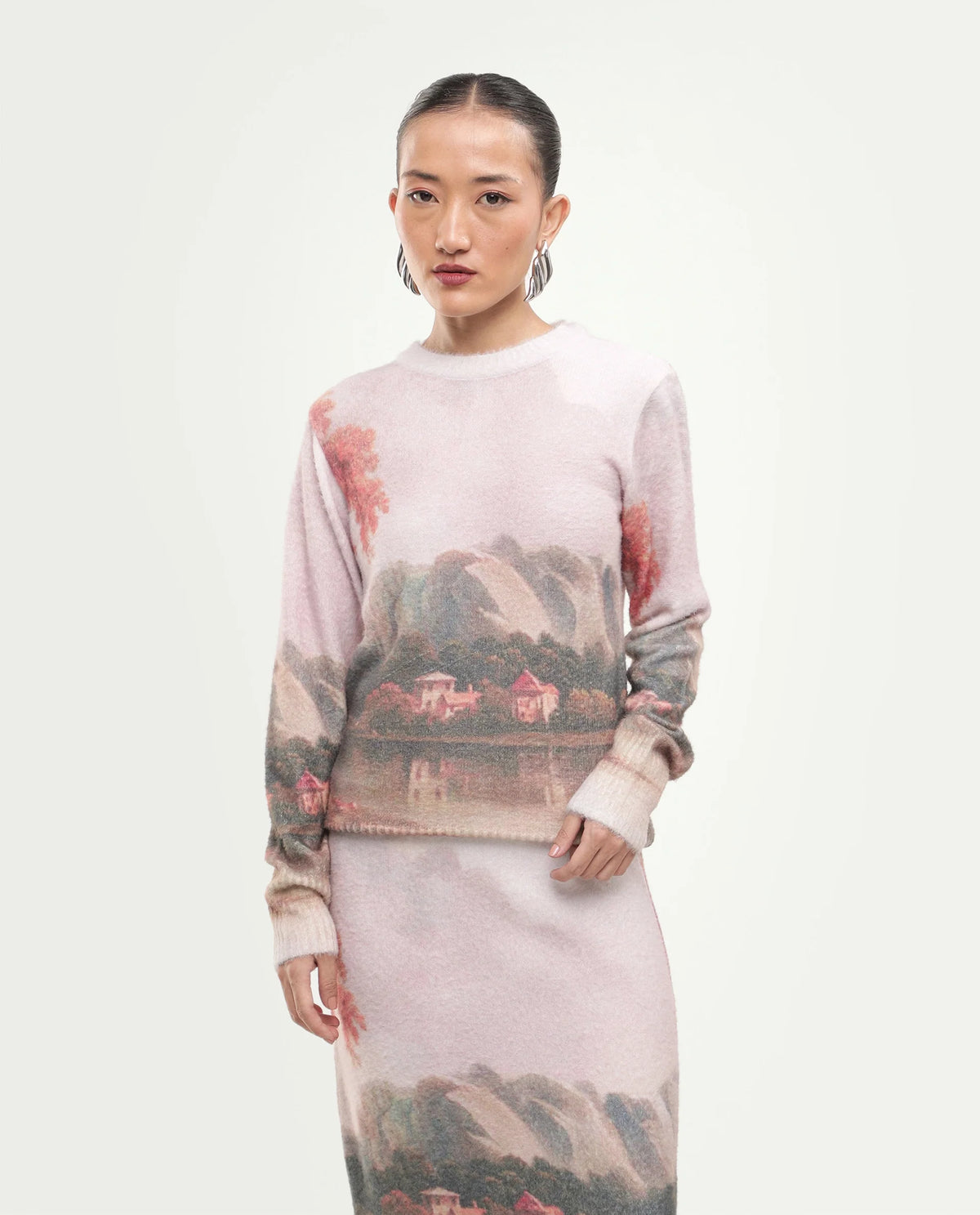 Rareism Women's Luro-T Dusky Multi Nylon Blend Pull-On Regular Fit Printed Sweater