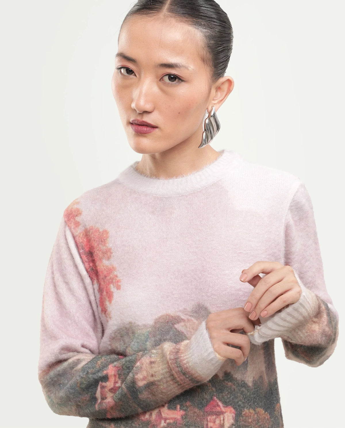Rareism Women's Luro-T Dusky Multi Nylon Blend Pull-On Regular Fit Printed Sweater