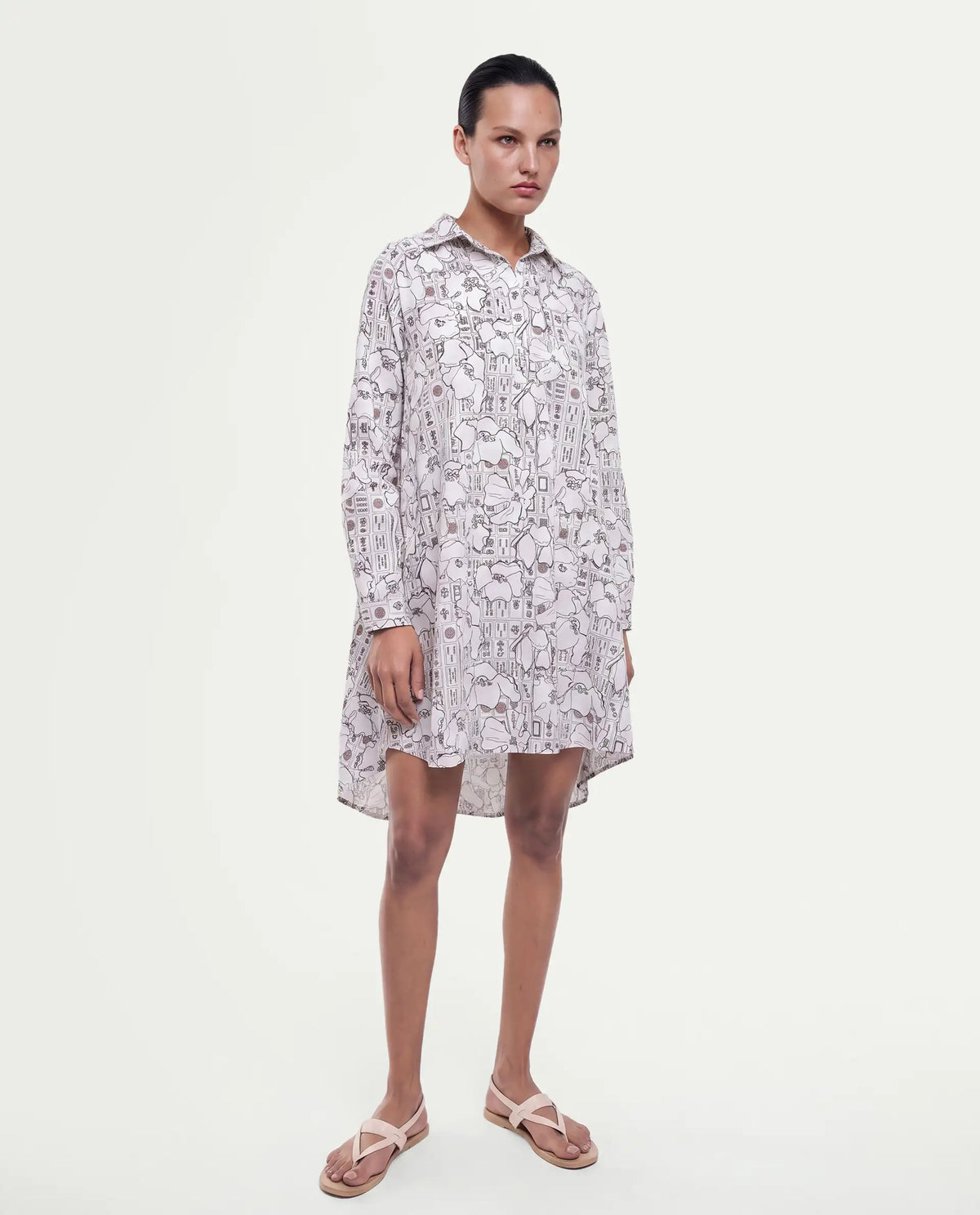 Rareism Women's Mleo Beige Cotton Button A-Line Dress