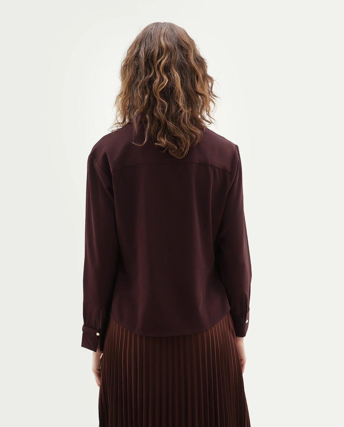 Rareism Women's Qansu-T Primary Brown Polyester Spread Collar Wrap Plain Top