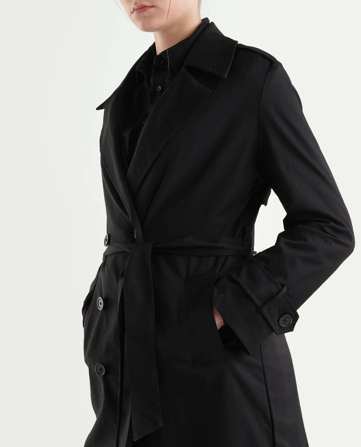 Rareism Women's Kench Black Polyester Blend Lapel Neck Relaxed Plain Coat