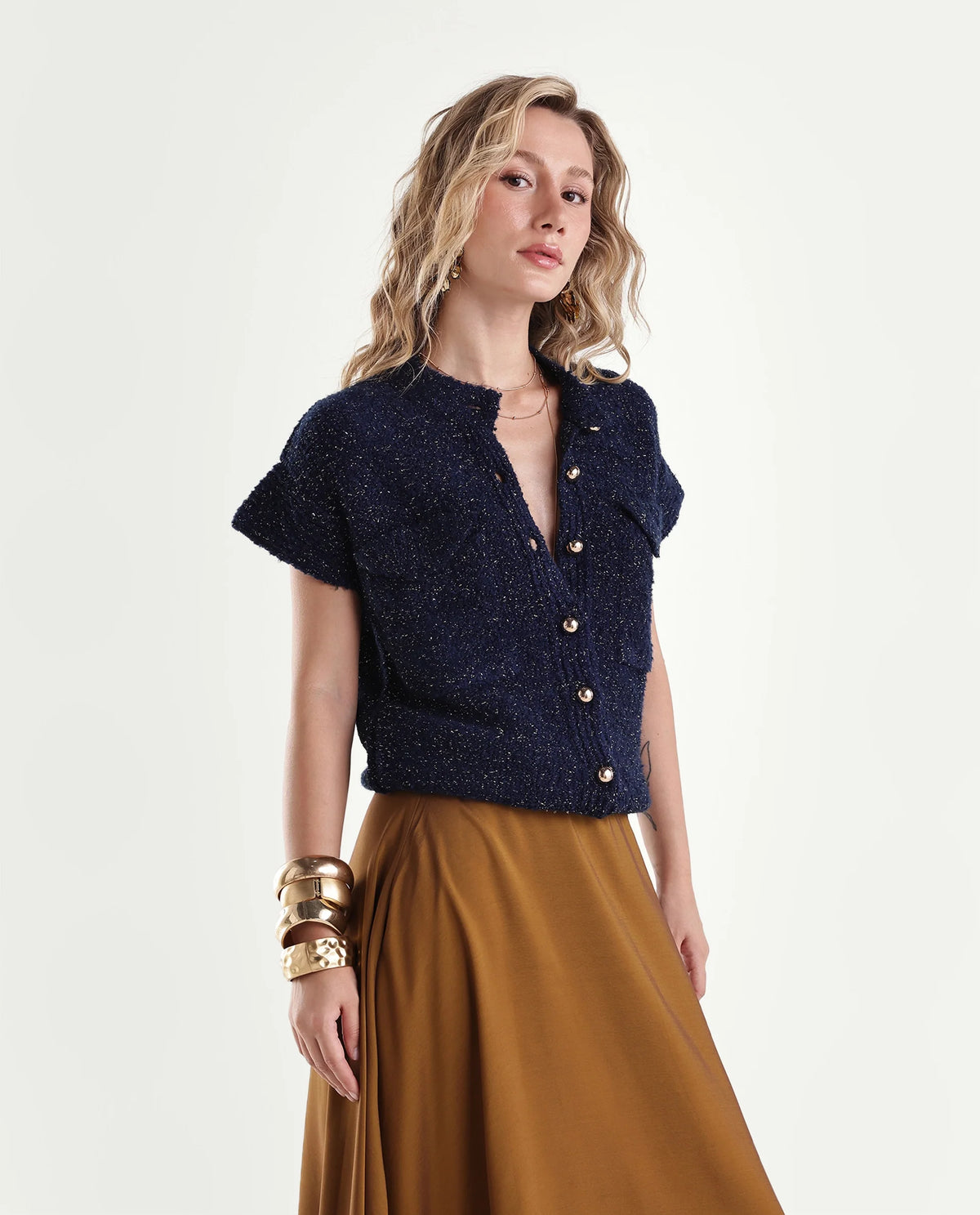 Rareism Women's Lure Dark Navy Acrylic Blend Crew Neck Relaxed Cardigan - image 4