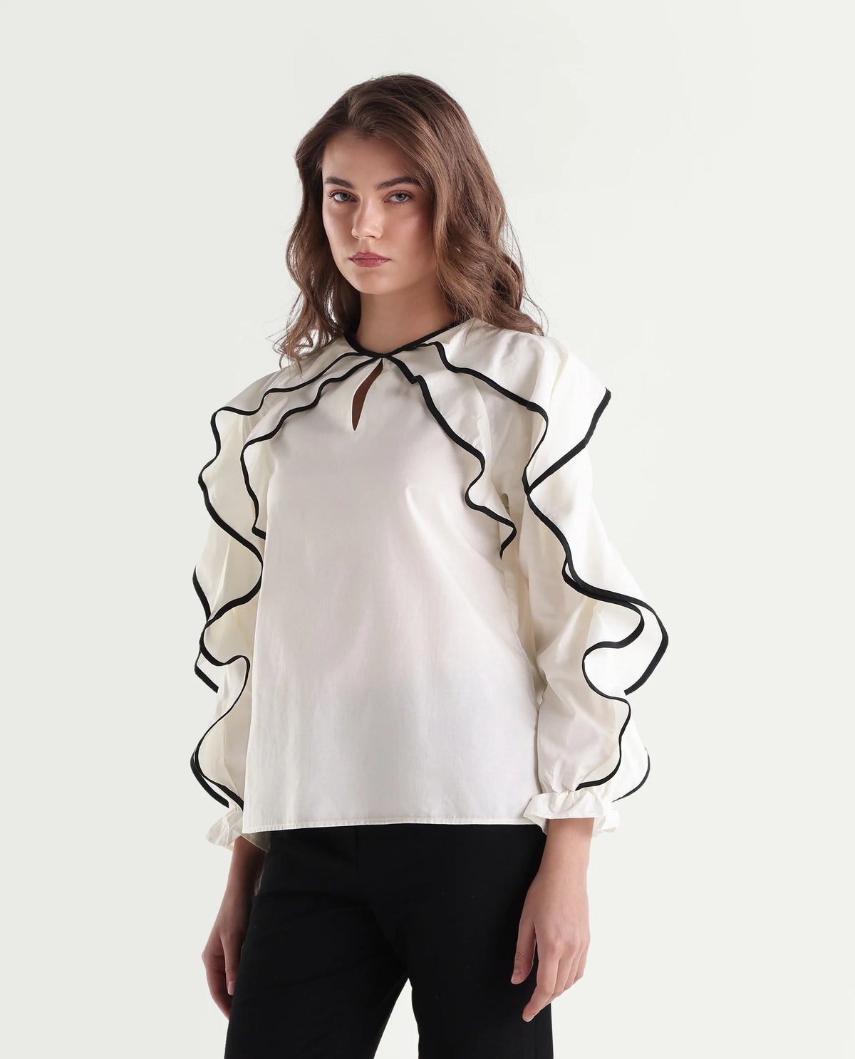 Rareism Women's Janparah White Cotton Blend Crew Neck Regular Plain Top