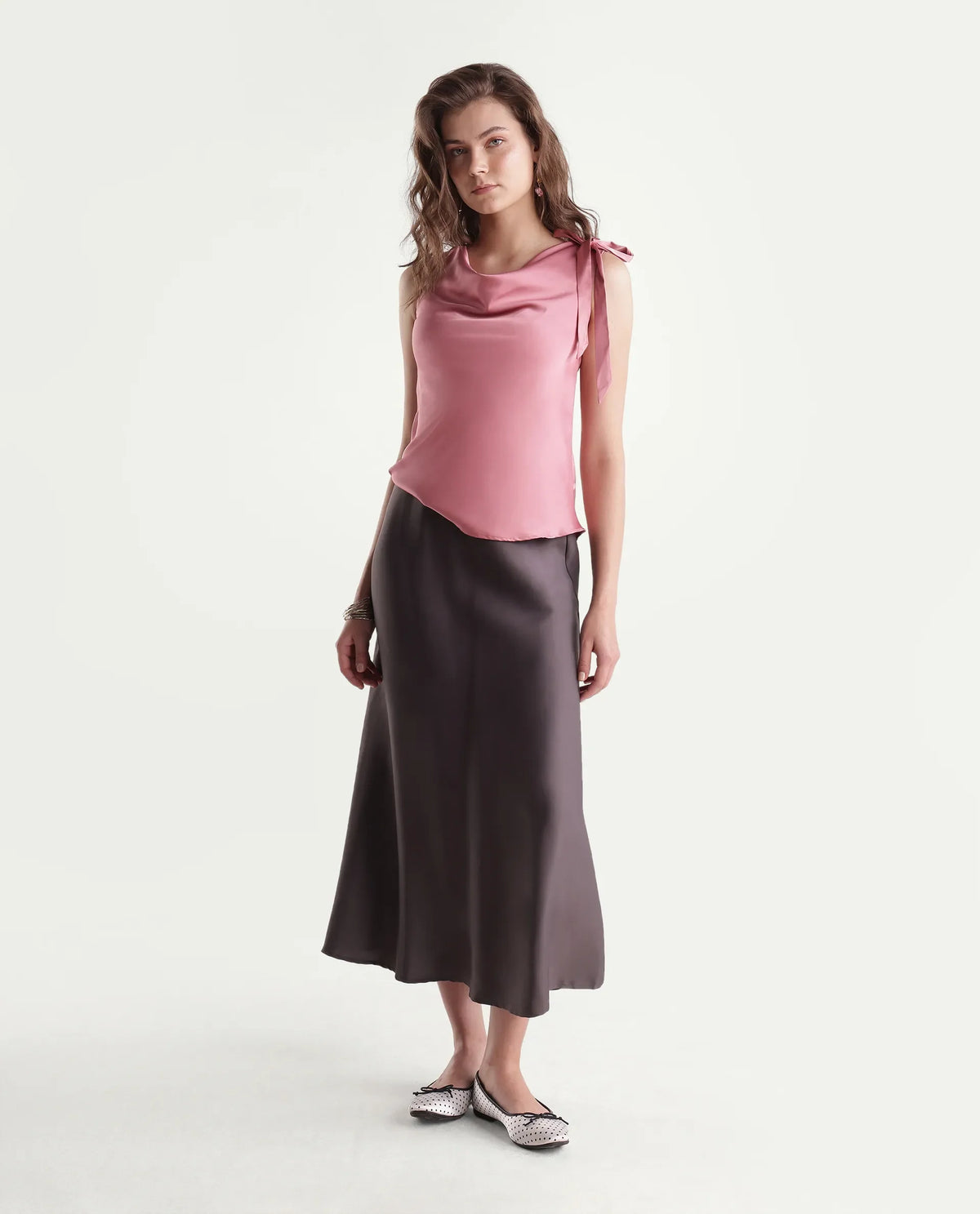 Rareism Women's Snicketti Pastel Pink Cotton Blend Cowl Neck Regular Plain Top