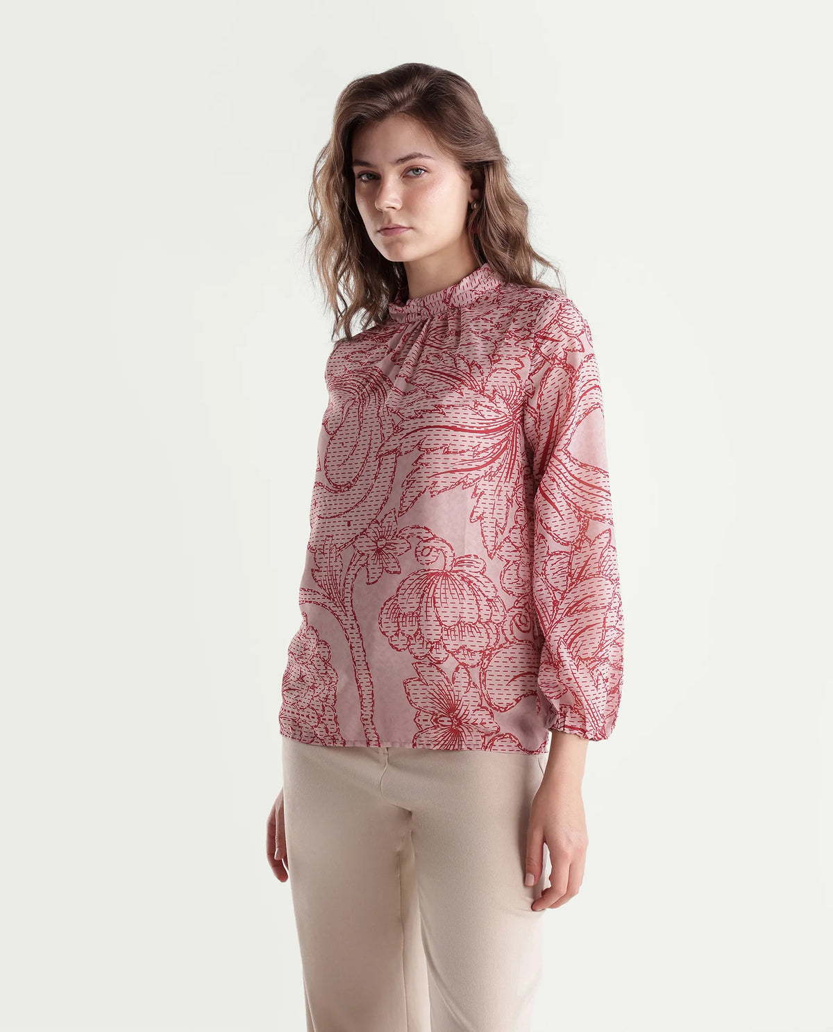 Rareism Women's Massy Multi Polyester High Neck Regular Floral Print Top