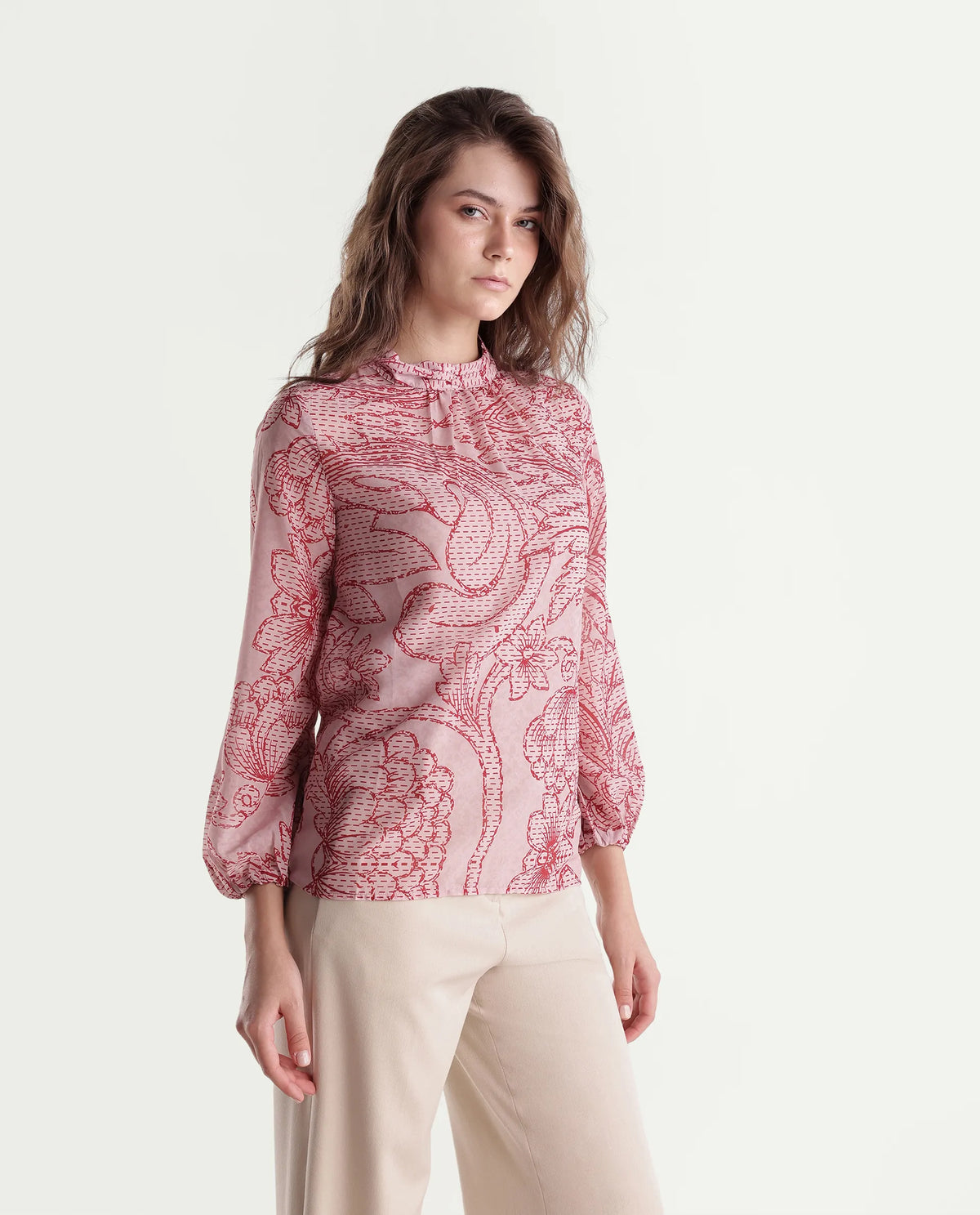 Rareism Women's Massy Multi Polyester High Neck Regular Floral Print Top