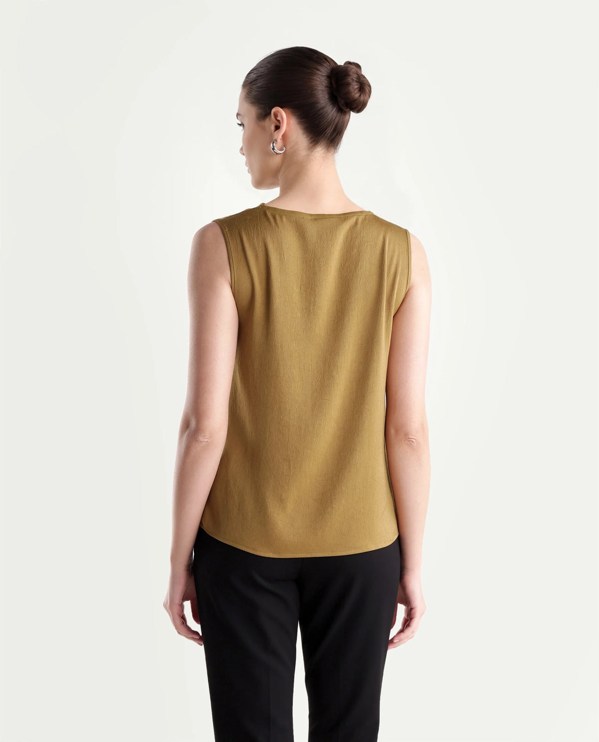 Rareism Women's Xango Gold Polyester Cowl Neck Regular Plain Top