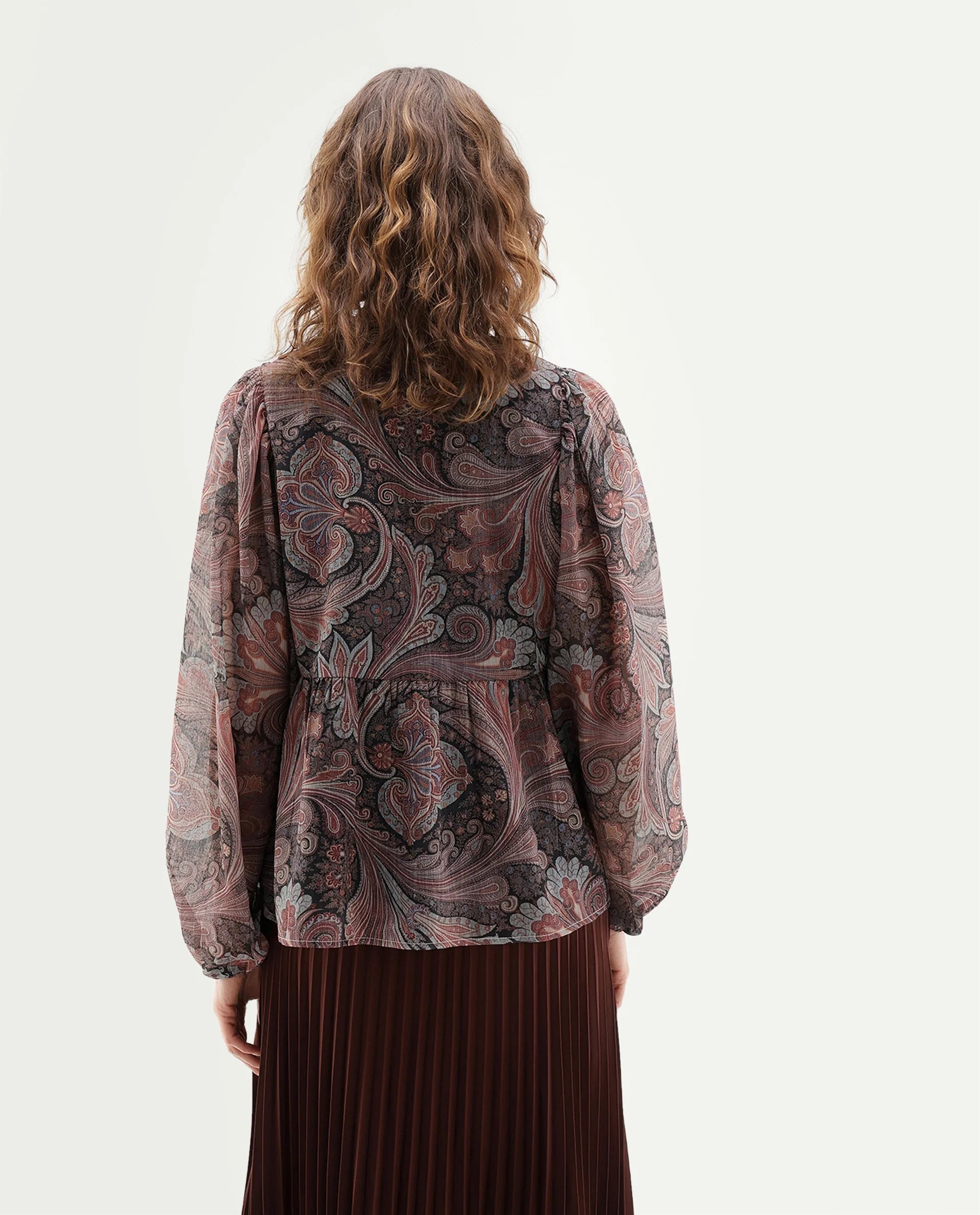 Rareism Women's Xavion Multi Polyester Blend V-Neck Peplum Paisley Top