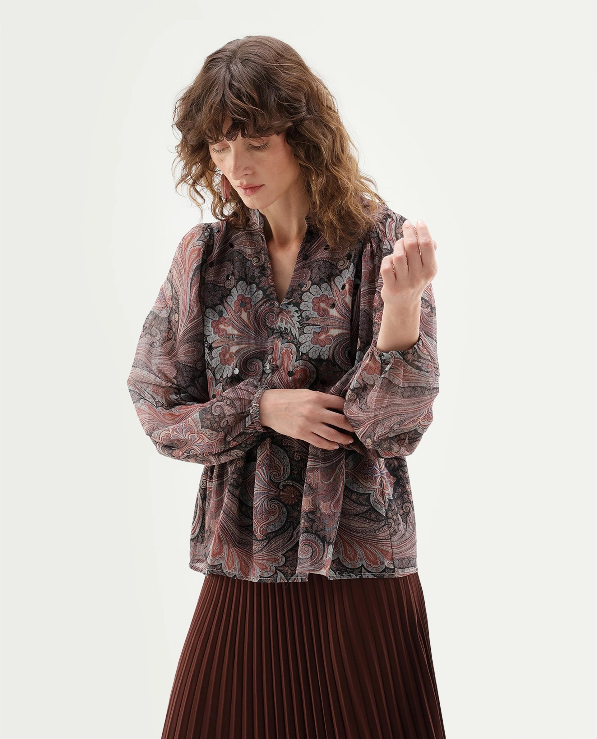 Rareism Women's Xavion Multi Polyester Blend V-Neck Peplum Paisley Top