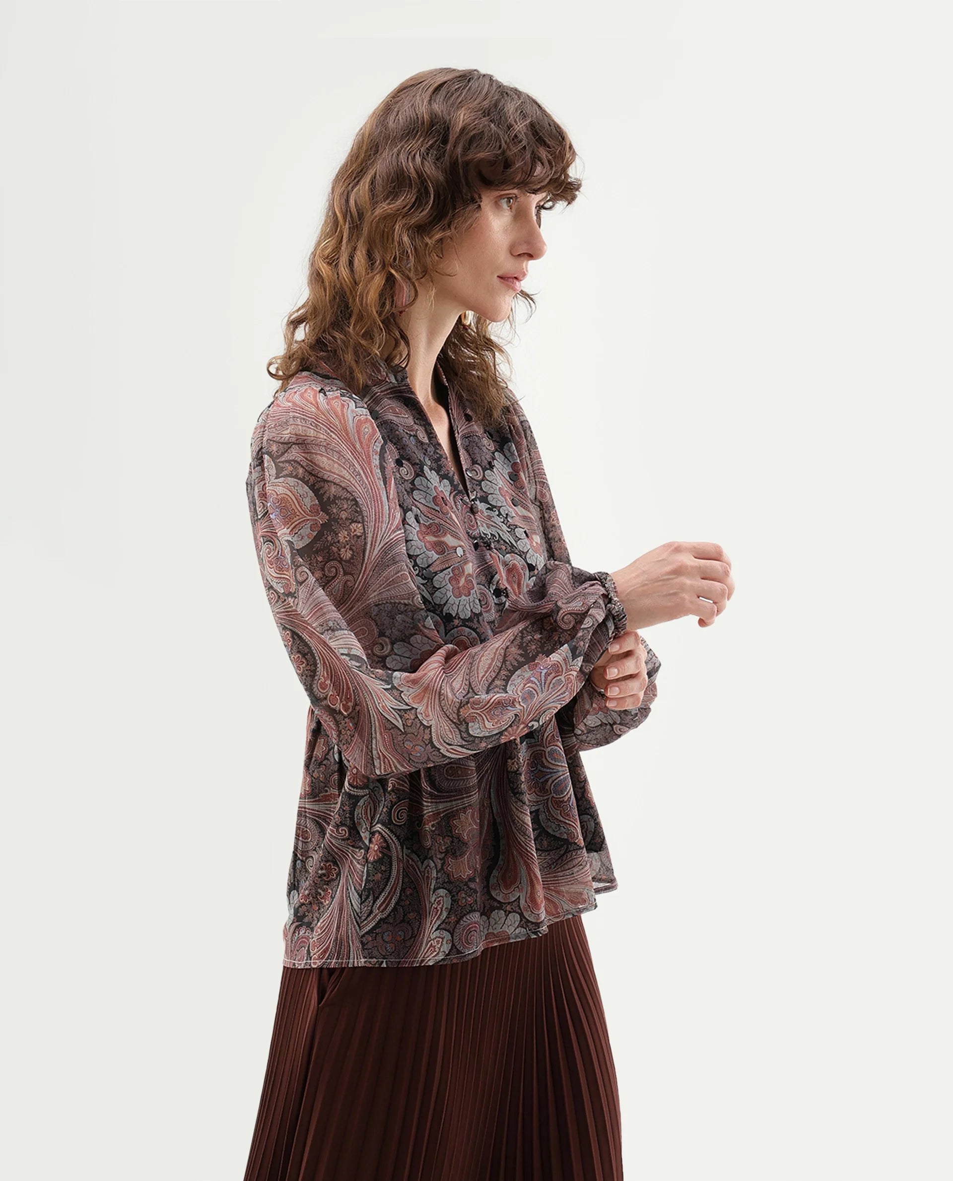 Rareism Women's Xavion Multi Polyester Blend V-Neck Peplum Paisley Top