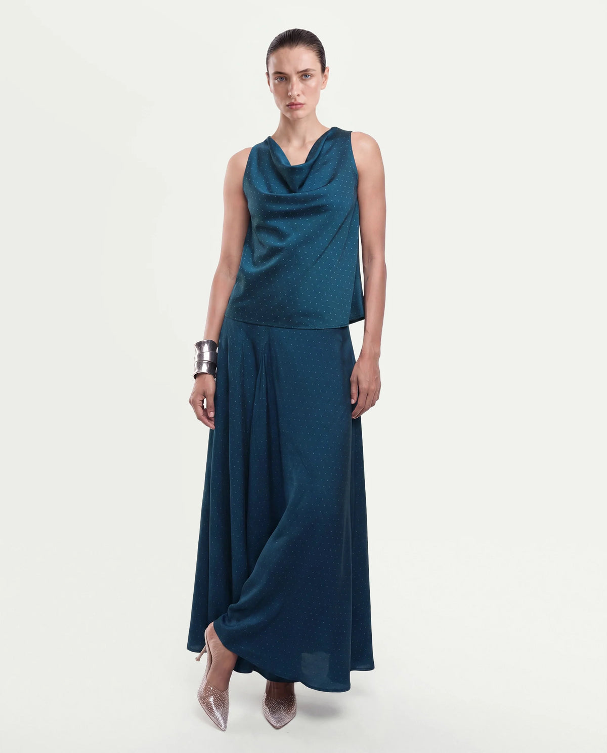 Rareism Women's Xivinij-B Teal Viscose Blend Flared Plain Skirt