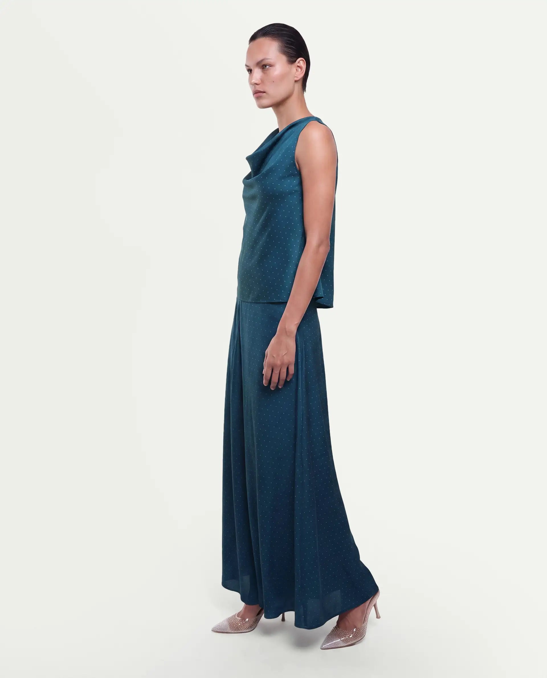 Rareism Women's Xivinij-B Teal Viscose Blend Flared Plain Skirt